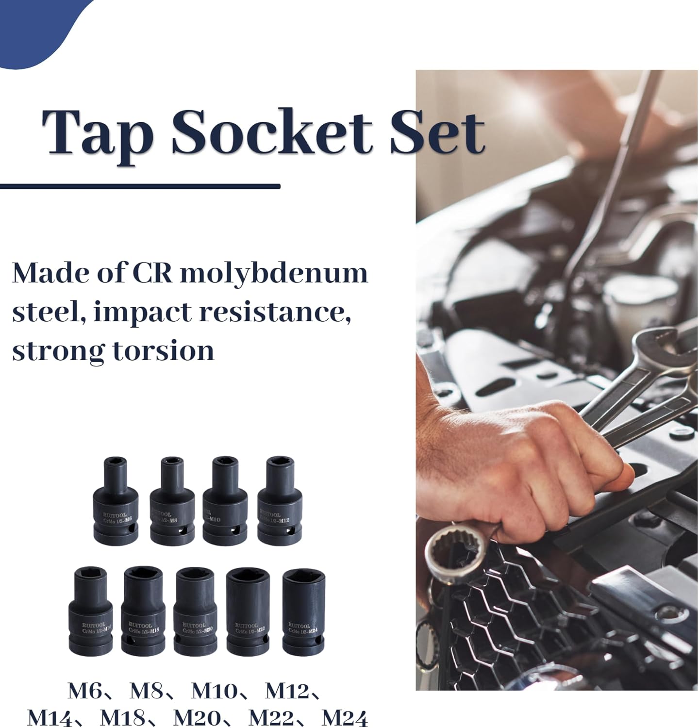 9Pcs Tap Sockets Set 1/2 Inch Drive Square Socket Set for Electric Pneumatic Hand Wrench