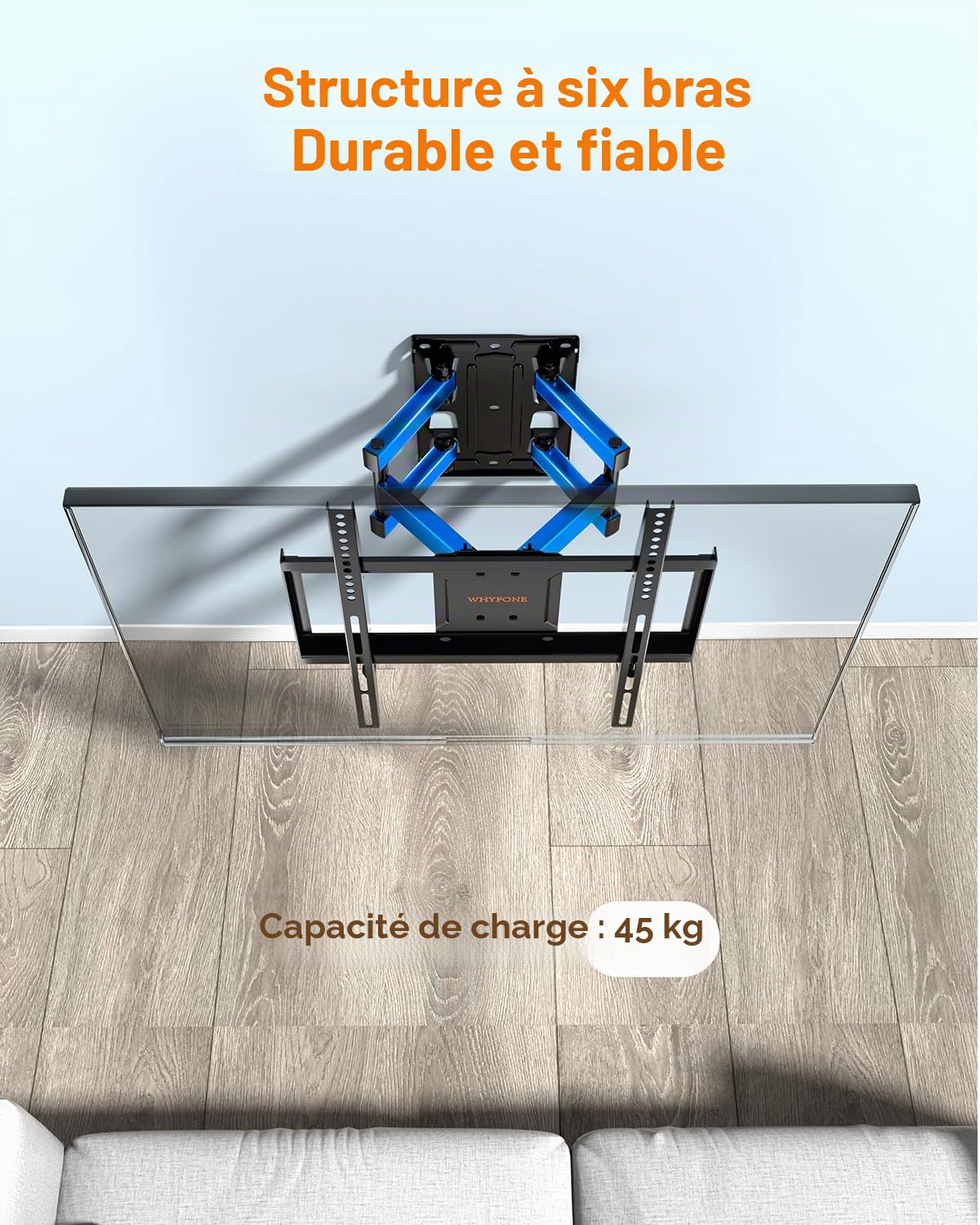 Support Mural TV pour Téléviseurs Plats et Incurvés LED LCD 26-65 Pouces, Fixation TV Murale Inclinable et Extensible avec Double Bras jusqu'à 45kg, Support TV Max. VESA 400x400mm