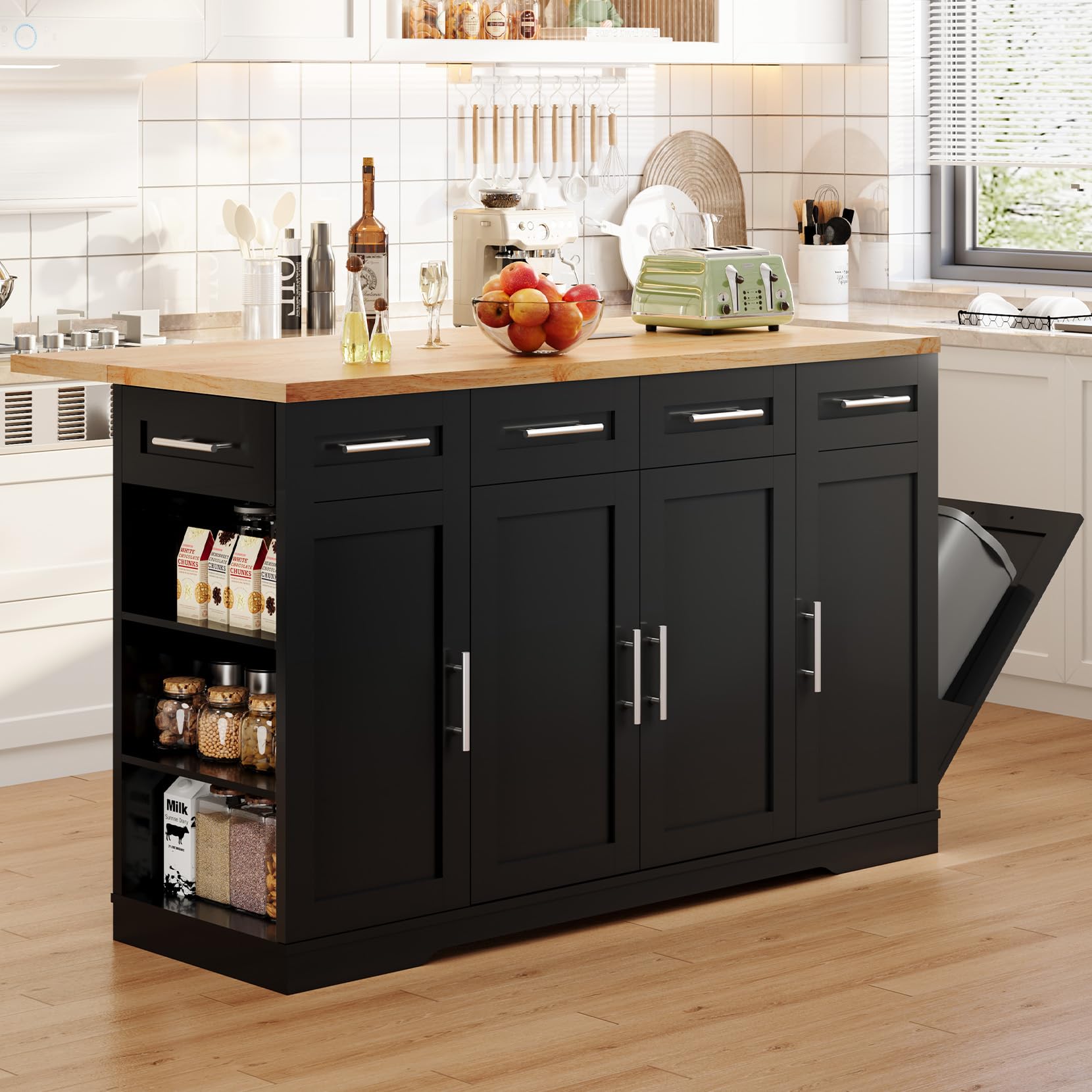 【KITCHEN DIARY】（T-25） Amazon.com: Dripex 53'' Rolling Kitchen Island with Power Outlet