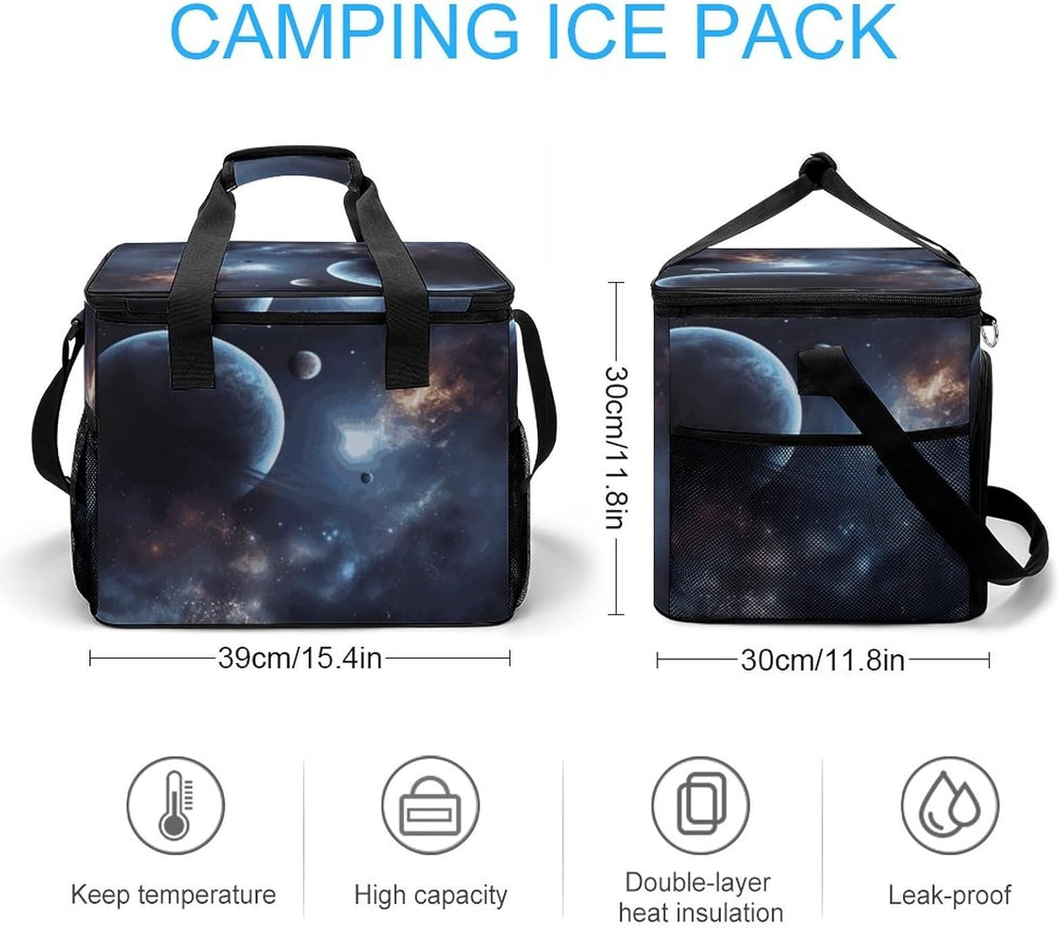 Insulated Picnic Backpack Tote Bag, Large Capacity 30L Moon Stars and Planets Cooler Bag Leakproof Beach Bags Portable Lunch Box Waterproof Picnic Basket for Beach Camping BBQ