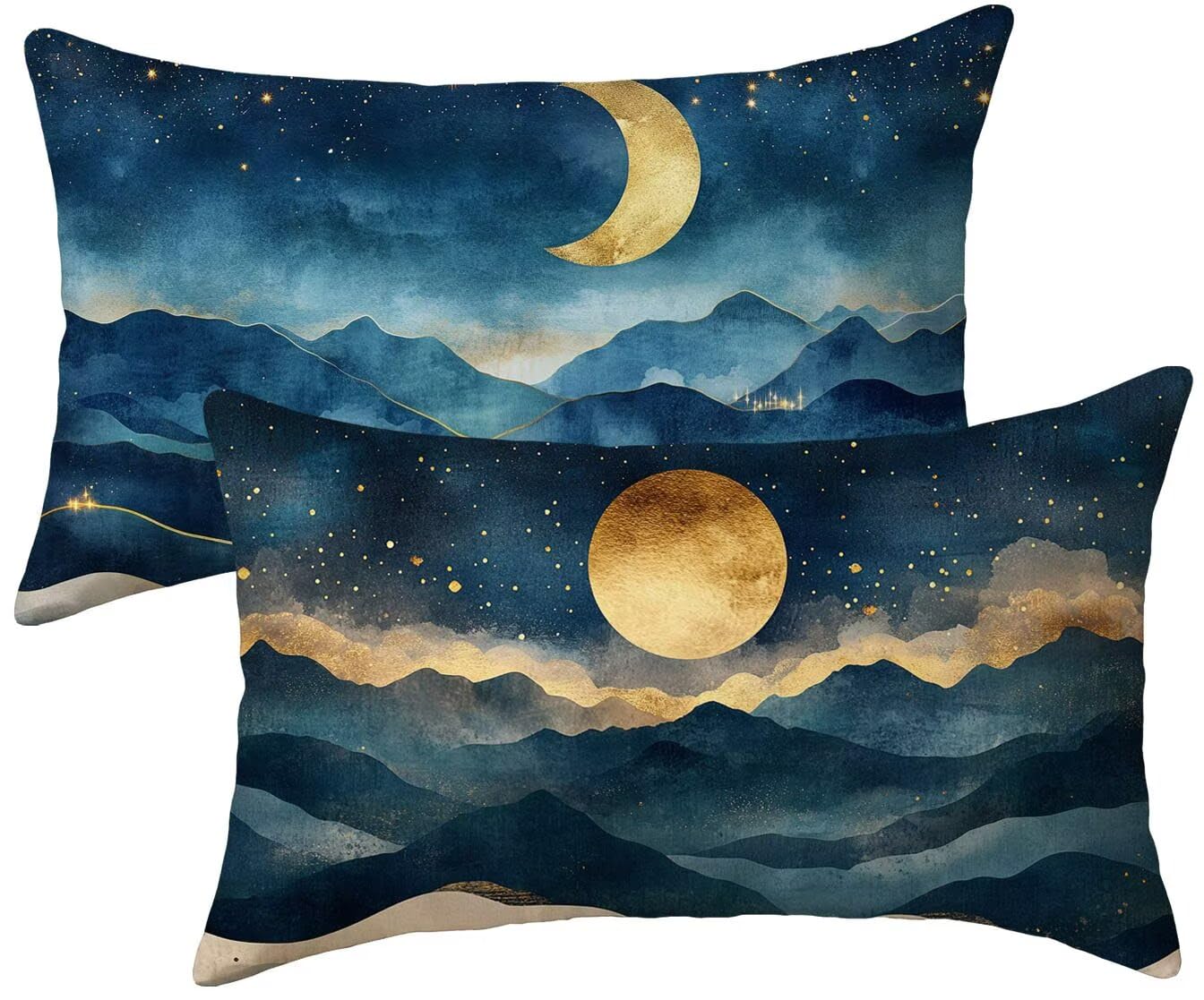 Cojines Sofa Luna, Funda Cojin 60x120 Terciopelo Juego de 2 Cojines Exterior Impermeable, Azul Marino Funda Almohada, Fundas Cojin para Decorativos Salon Dormitorio Sofá Balcones Jardin k-910