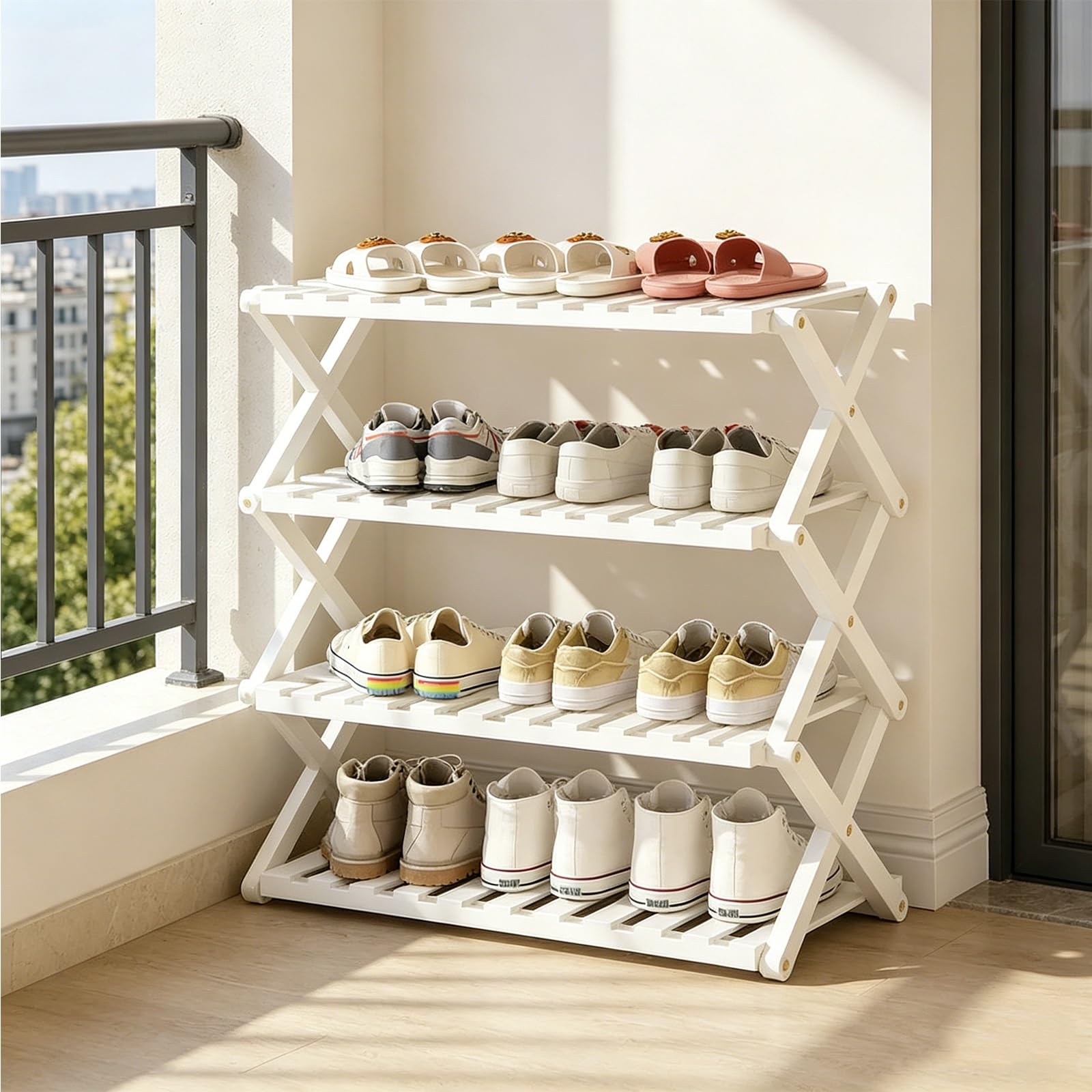 Meuble chaussures pour entrée salon et balcon étagère pliable blanca