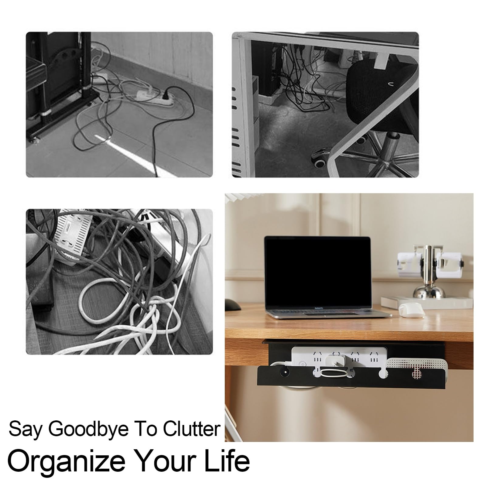 Organizer Kabli Pod Biurko 40cm, System Zarządzania Kablami z Podwójnym Montażem, Duża Osłona Kabli do Home Office(White)