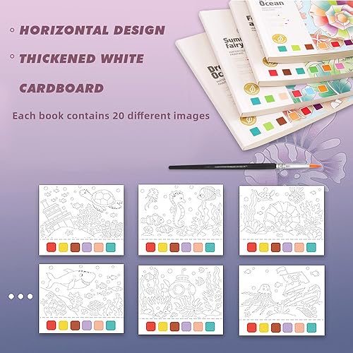 Miniatura 3 de ZAKVOOR Libro de pintura de acuarela para niños y niños pequeños, libro de papel de grafiti de acuarela de dibujos animados de bolsillo con paleta