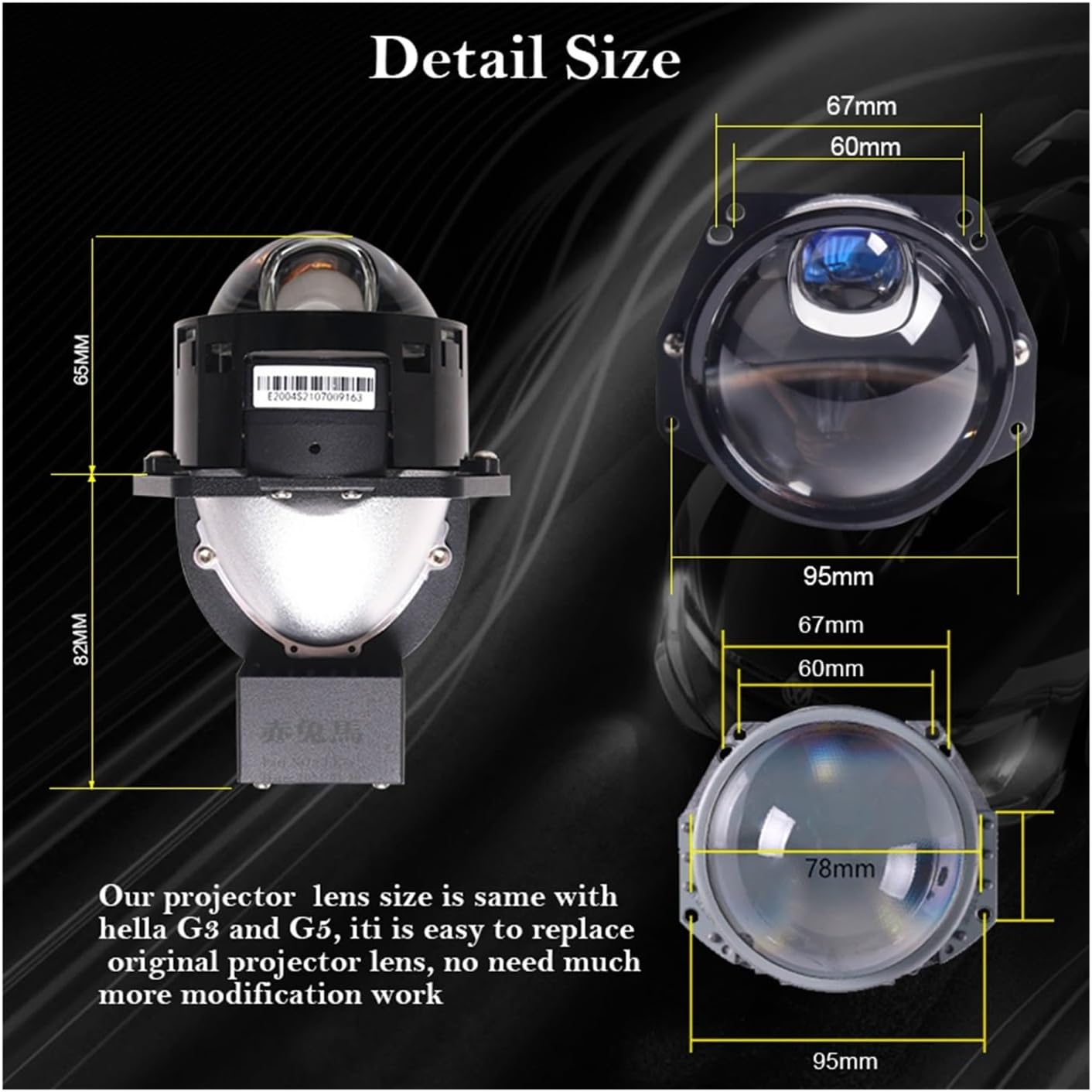 2PCS S11 73W 6000K Hyperboloid Bi L/ED Projector Lens 3R G5 Auto Projector Lens RHD LHD Headlight Car Light Accessory(Left,Projector Lens only)