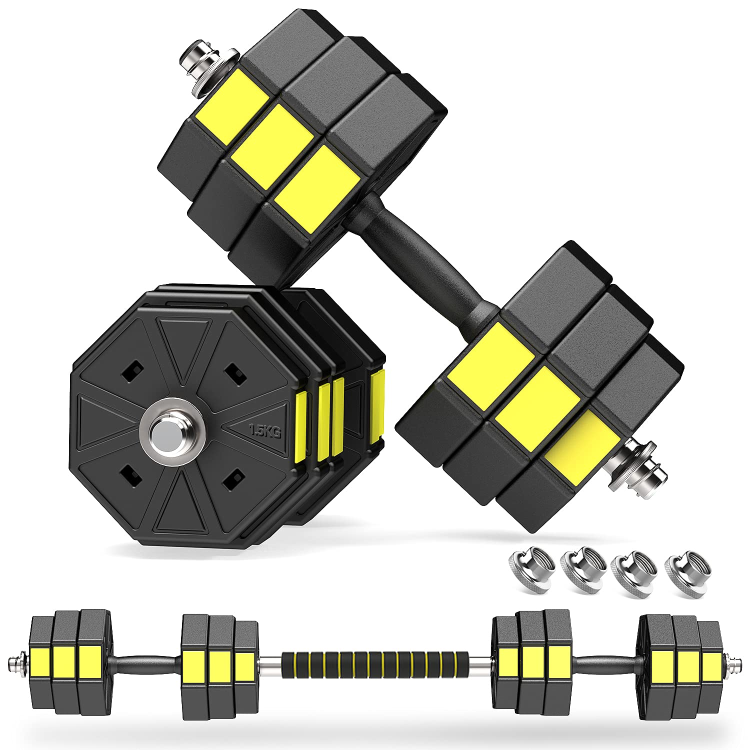 Verstellbares Hanteln Langhanteln Gewichte Set, 3IN1 Kurzhanteln Hantelset mit Solide Hantelgriffen Bis zu 10kg 15kg 20kg Freies Gewicht Dumbbell für Bodybuilding Fitness Gewichtheben Training