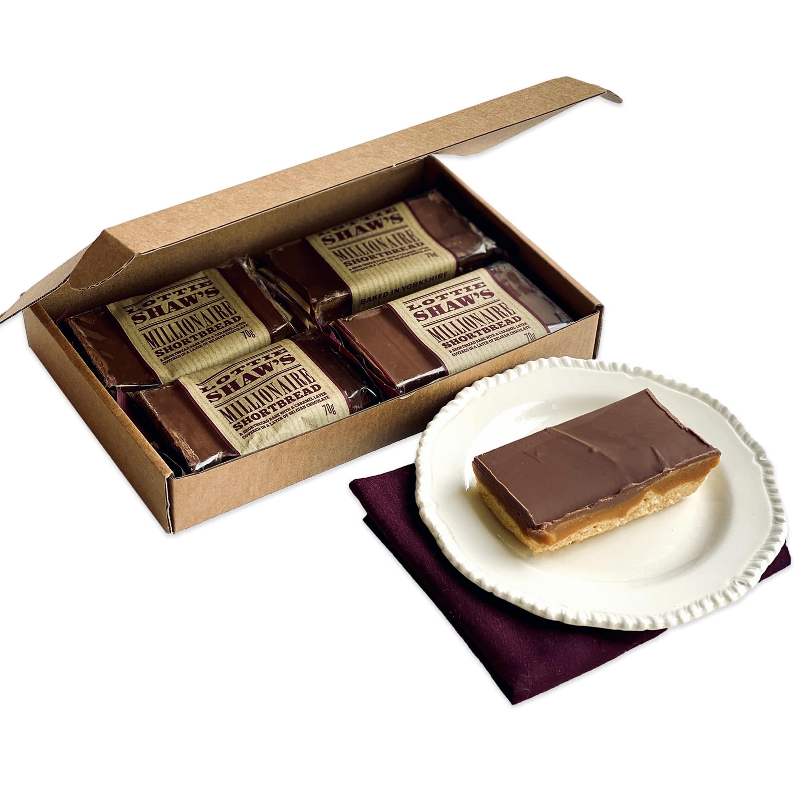 Lottie Shaw's Millionaire Shortbread Letterbox Box – 4 x 60g, All Butter, Caramel & Belgian Chocolate