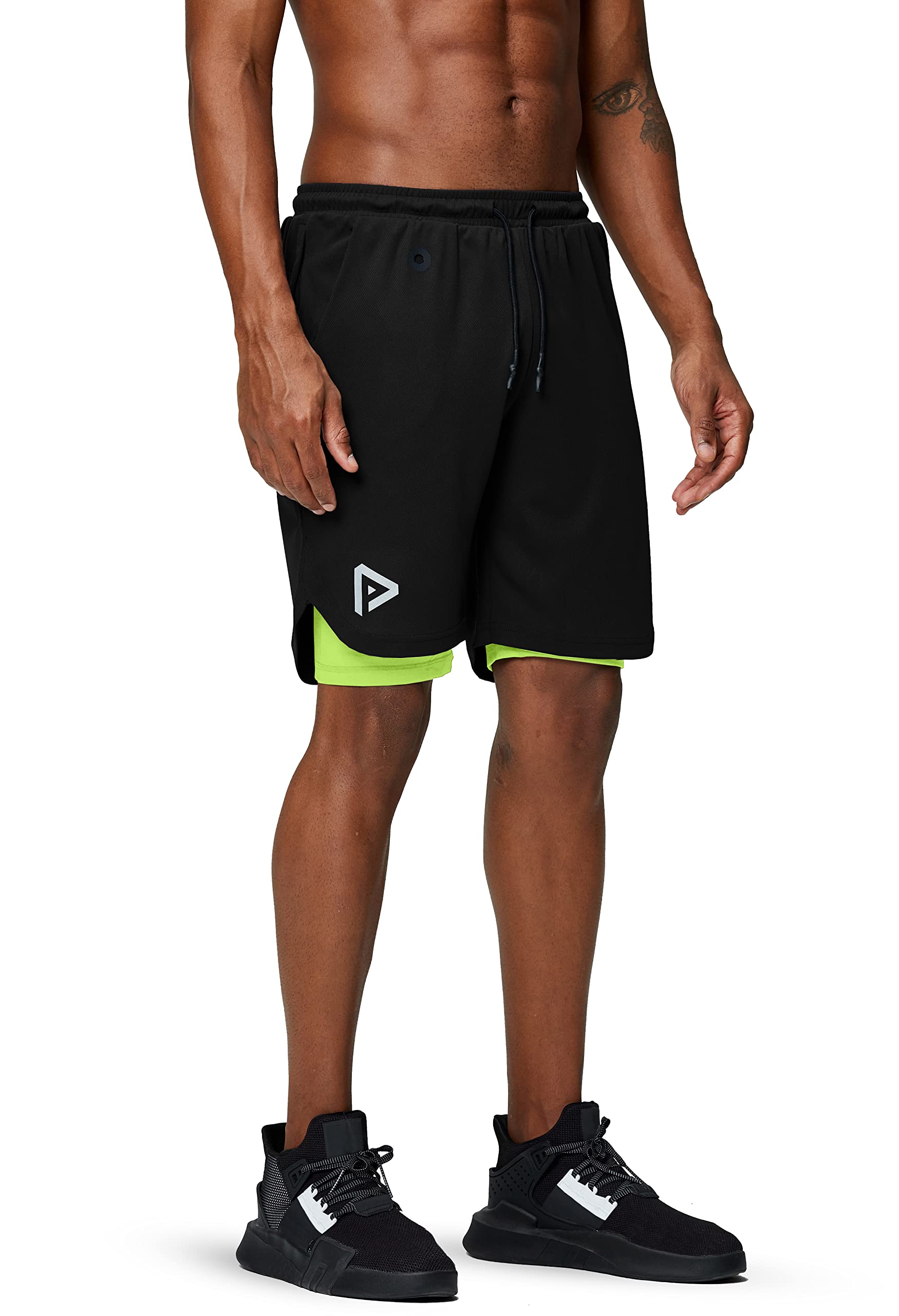 Pinkbomb Pantaloncini da uomo 2 in 1 per corsa, allenamento in palestra, ad asciugatura rapida e con tasca per cellulare