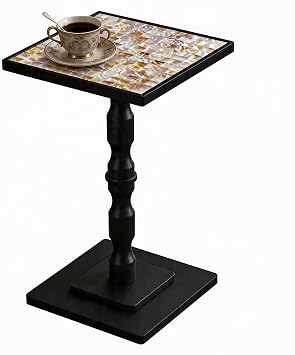 AMBIRD Mosaic Shell Accent Side Table with Wood Leg Handcrafted Small End Table for Tight Corners, Beside Chairs & Plant Display | No-Tool Assembly, Modern Vintage Decor for Bedroom, Living Room