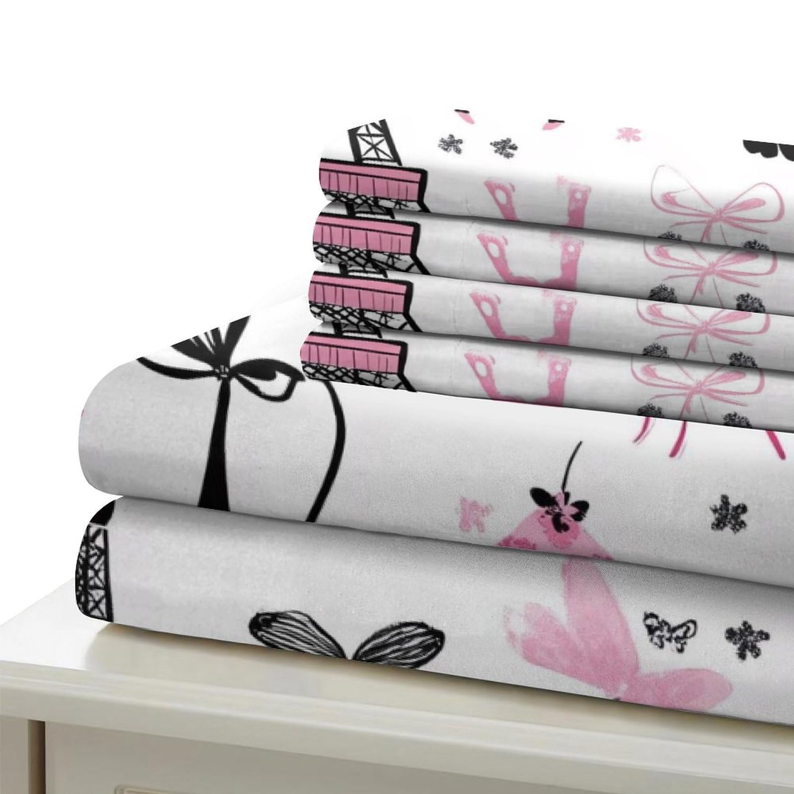 Stampa 3D Paris Eiffel Tower Copertura per letto Biancheria per letto Con federa Confortevole Cartoon Paris Decor Fodera copriletto Antiacaro per giovani single coppie Super king（260x220cm）