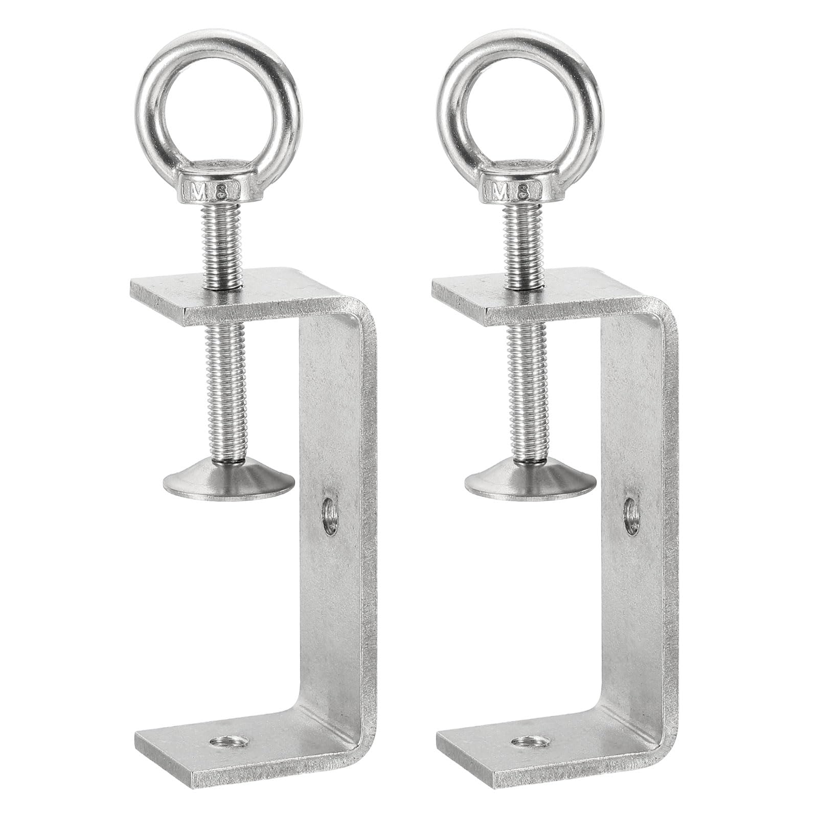 sourcing map 2 Pcs 304 Stainless Steel C Clamps 85mm Square Mini Tiger Clamp Adjustable Heavy Duty Metal U Clip with Eye Hook Screw for Woodworking Welding Mounting, Silver
