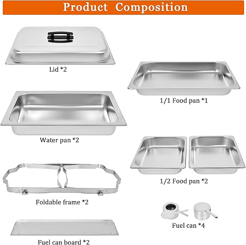 Miniatura 2 de Juego de platos de buffet 24 unidades Calentadores de alimentos para catering comercial para fiestas, 9 cuartos de galón, servidores y calentadores