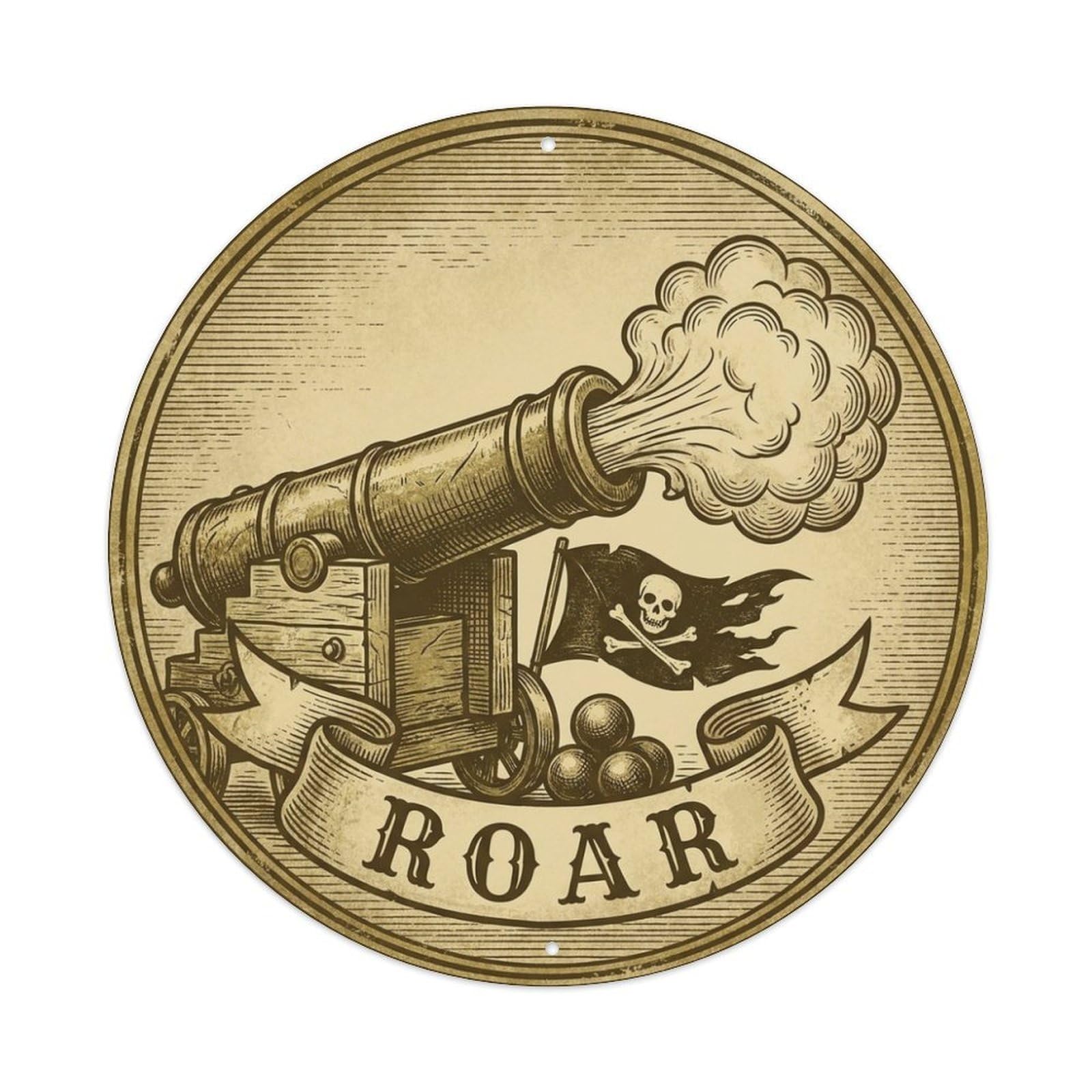 Roar Big Cannon Smoke Jolly Roger Broadside Emblem Metal Tin Sign