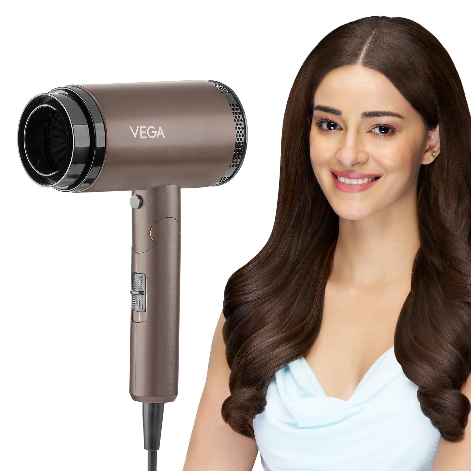 Vega Dry-Up 2000W Hair Dryer for Men & Women with 3 Heat & 1 Speed Setting & Cool Shot Button, Blow Dryer for Women, Foldable Hair Dryer with Over Heat Cut-out, Effortless Hair Style, Brown (VHDH-36)