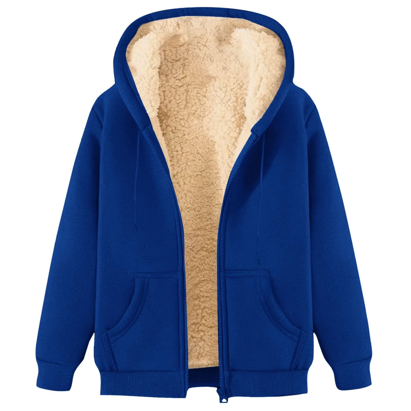Giacca in pile da donna con cappuccio a maniche lunghe con zip cappotto tinta unita imbottito casual caldo pile caldo peluche cappotto oversize outwear, Le Nero, S