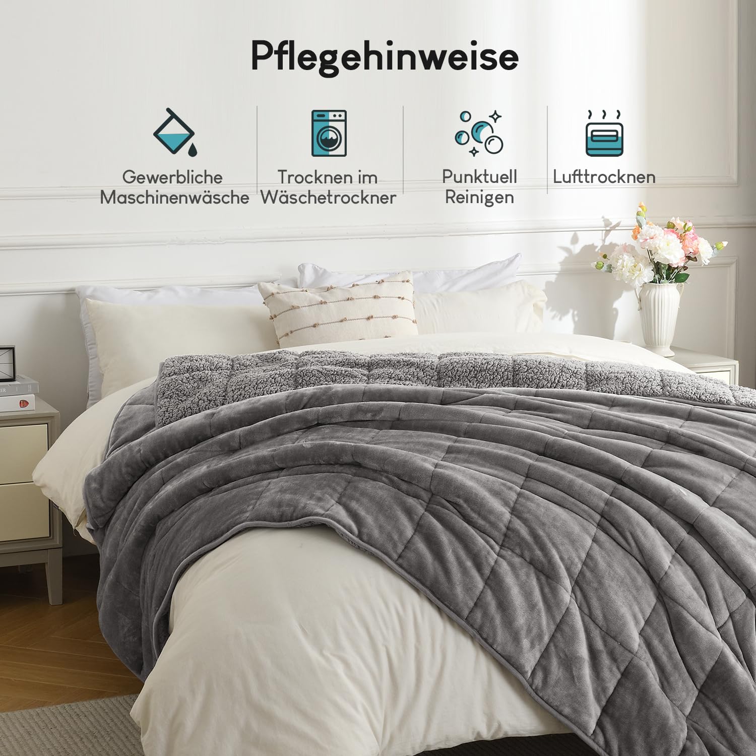 Cottonblue Gewichtsdecke 150x200cm 7kg Sherpa Fleece Entspannungsdecke Erwachsene Weighted Blanket Graue
