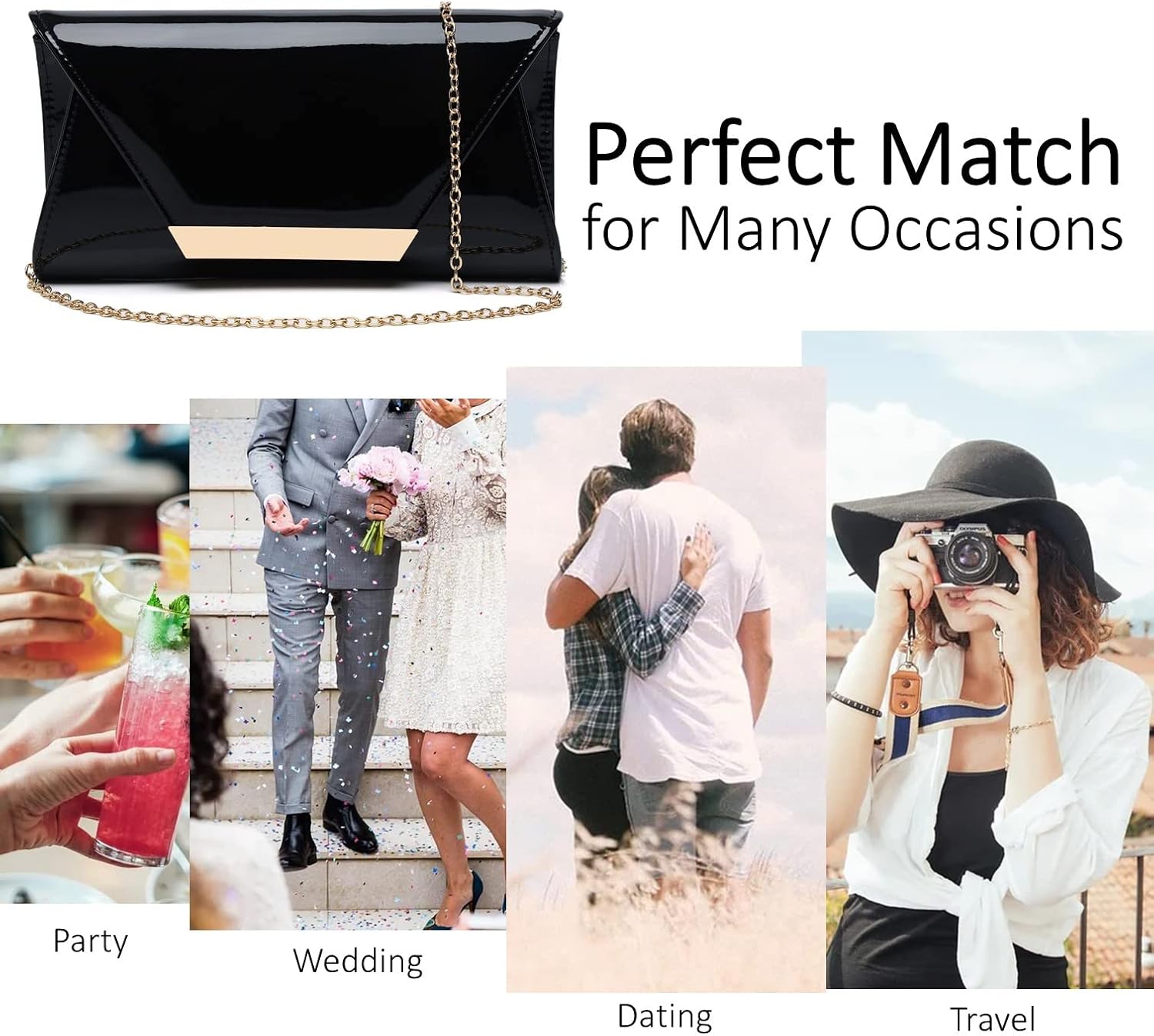 Patent Leather Envelope Clutch Womens Evening Handbag Stylish Shoulder Bag Purse for Christmas Wedding Party Prom - Image 8