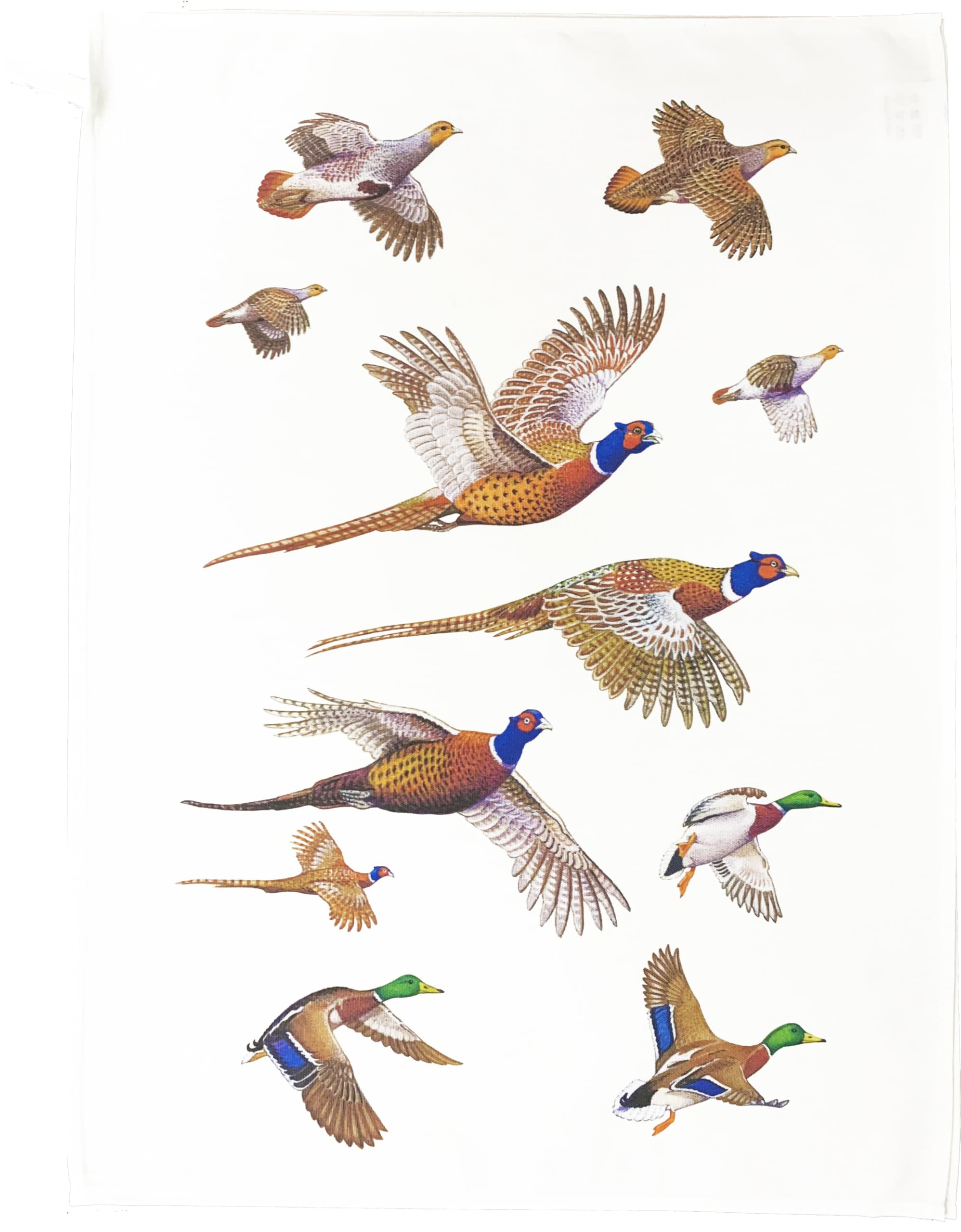 Half A Donkey White Game Birds In Flight Tea Towel, 100% Cotton, Rectangular, 47X65cm, Pheasant And Duck Design