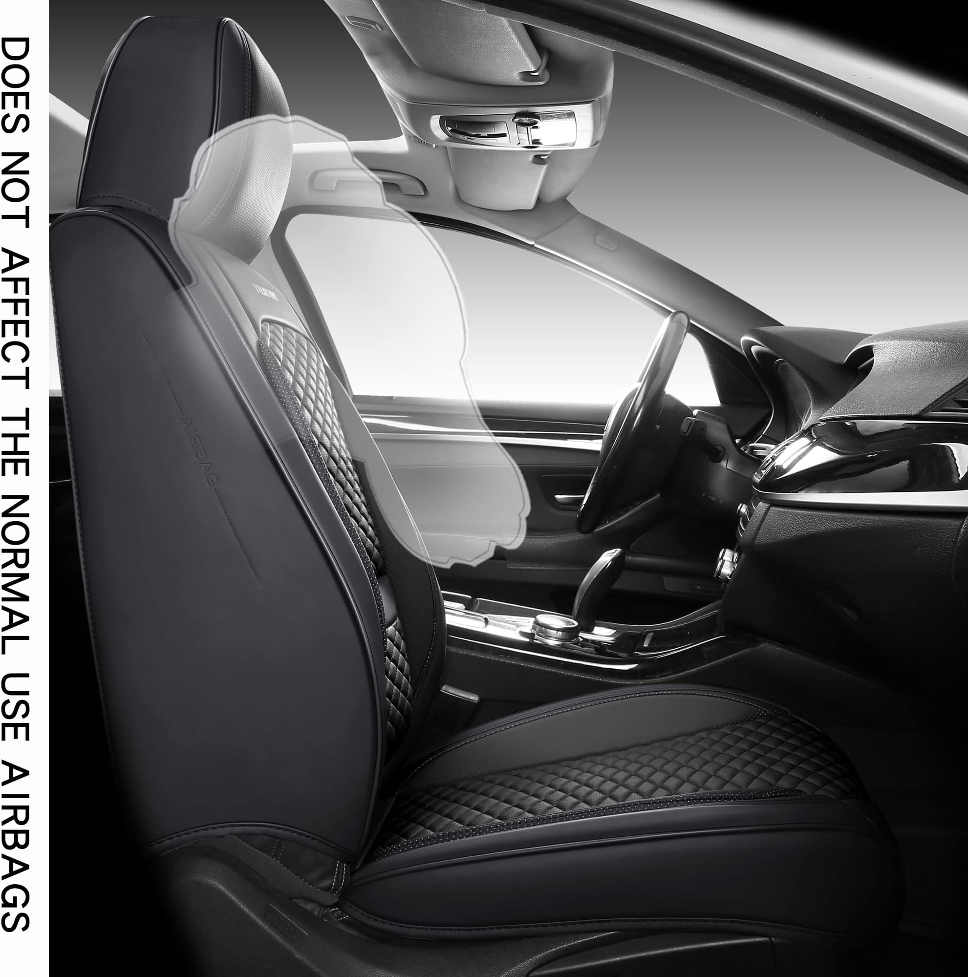 Full Coverage Faux Leather Carseat Cover Full Set Fit for Cars Trucks Sedans SUVs with Waterproof Leatherette in Auto Interior Accessories (Front Pair Black)