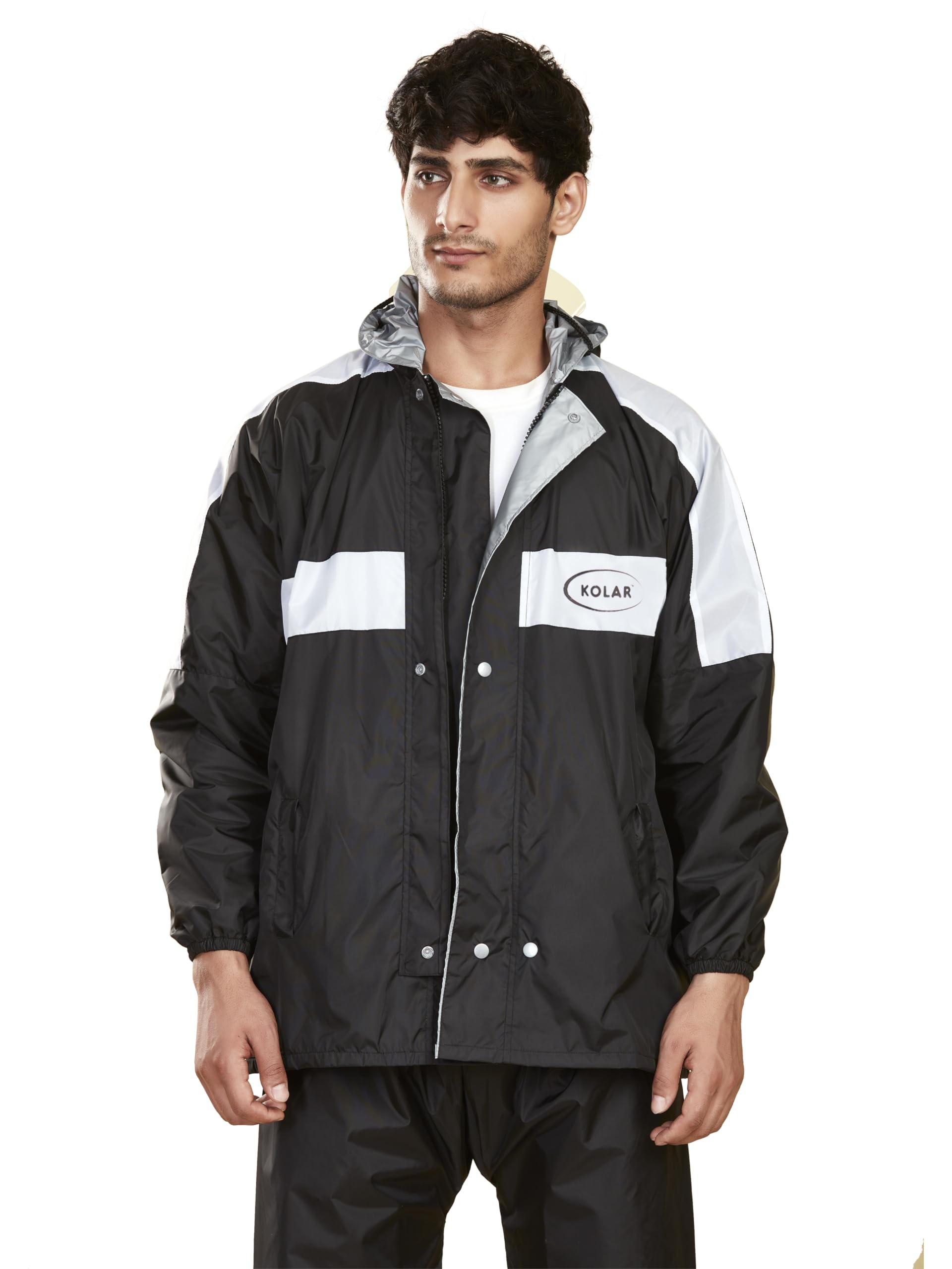 Men's Waterproof Rain Suit with Jacket and Pant With Reflective Surface, Extended Hood, Ouside and Inside Pocket