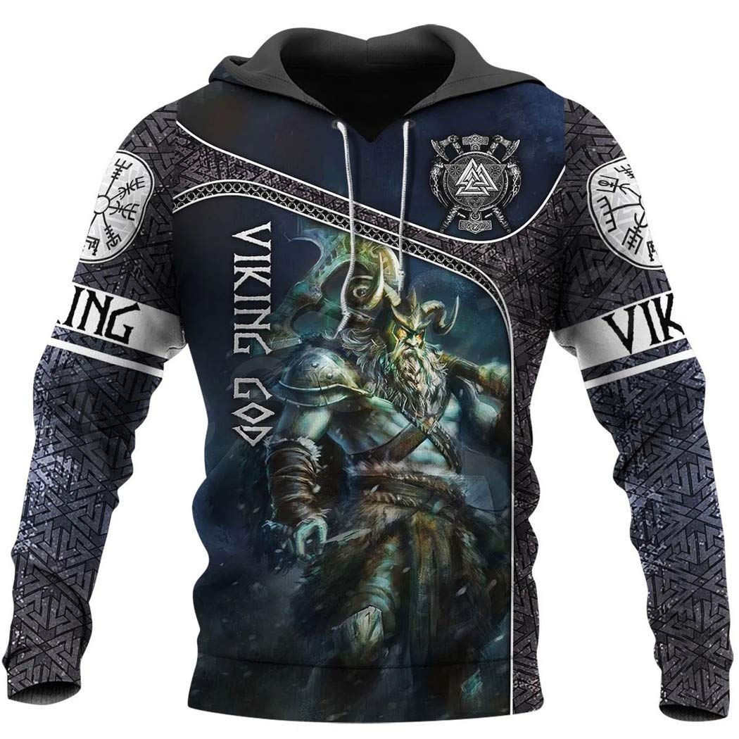 Sweat à capuche Vikings symbole imprimé 3D zippé décontracté