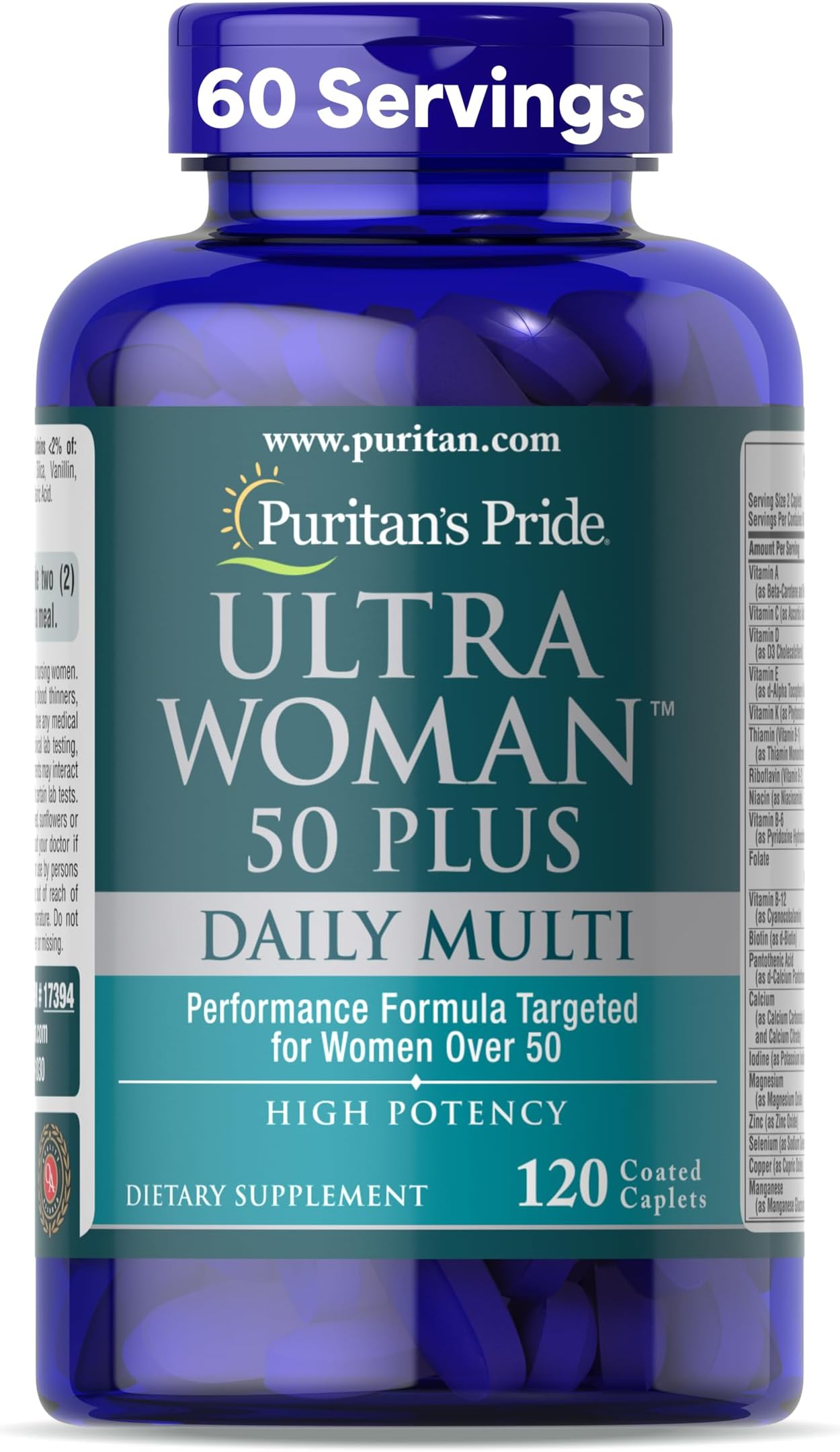 Ultra Woman 50 Plus High Potency Performance Time Release Daily Multivitamin with Zinc, Dietary Supplement for Healthy Aging & Cellular Energy Production, 2 Month Supply, 120 Count