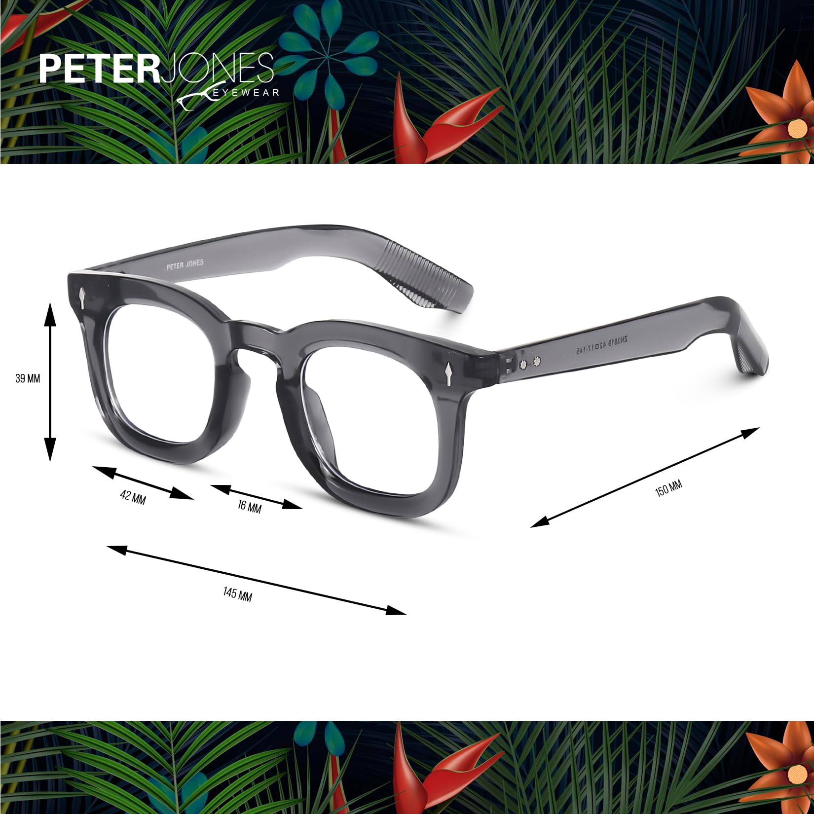 Peter Jones I Zero Power Blue Cut Computer Glasses I Gaming Glasses I UV Protected & Blocks Harmful Rays I Grey Color I Men & Women I Medium/Large Square 3819FGT - Image 5 thumbnail