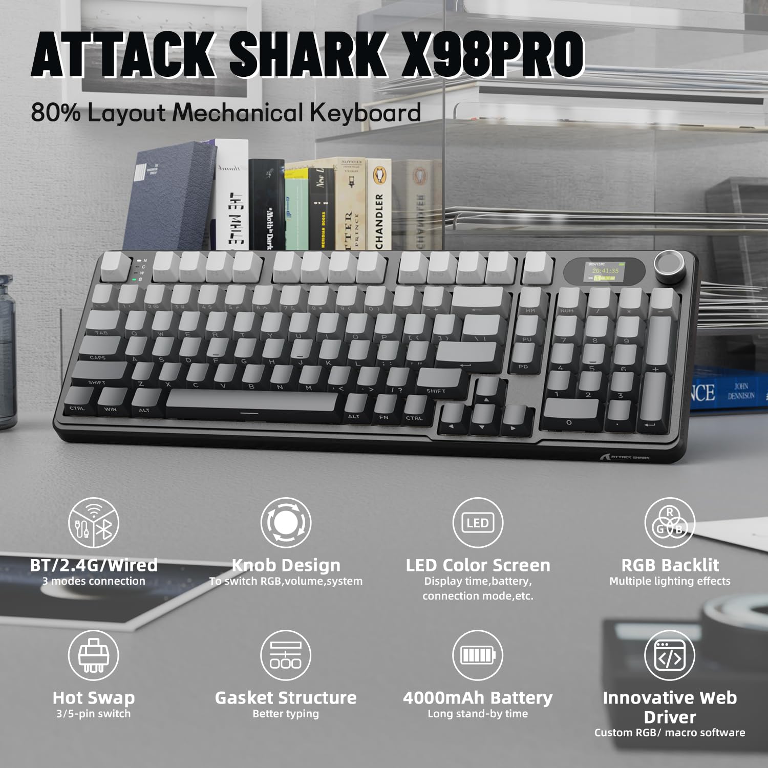 ATTACK SHARK X98PRO Gasket Mechaniczna Klawiatura Gamingowa-Czarny Gradient