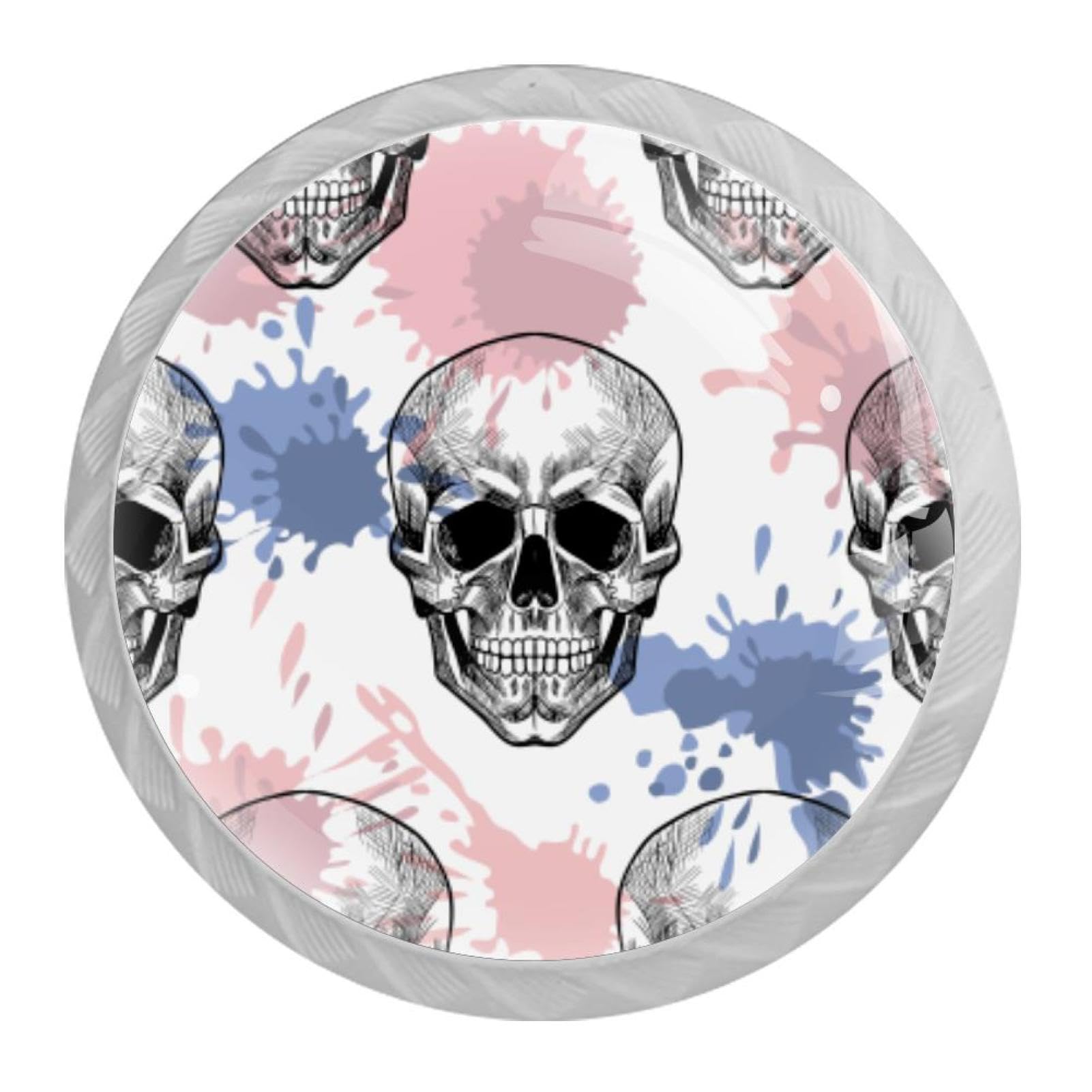 Tqmspg Multi09 4 Pieces Drawer Pulls Skulls Patterns Door Knobs Dresser Handles For Kitchen Wardrobe Cupboard Hardware Furniture