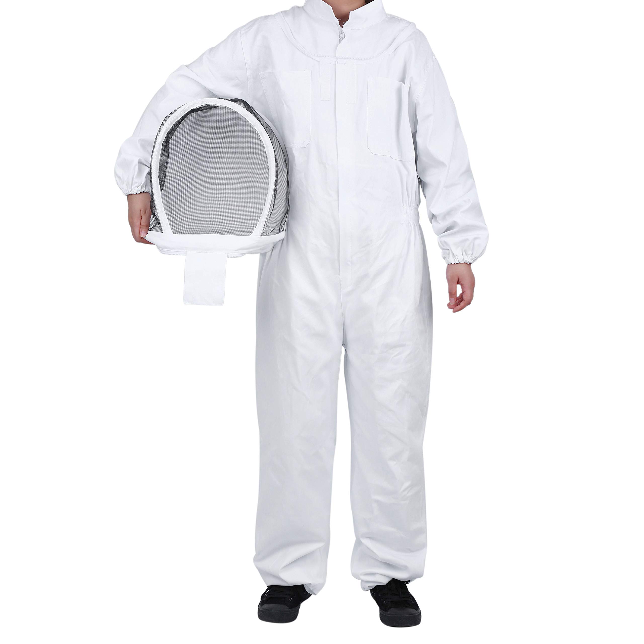 Apicultura Ventilada con Velo Redondo Desmontable, Traje de Protección Cómodo Chaqueta de Apicultura para Unisex, Apicultor Profesional (XXL, Blanco)