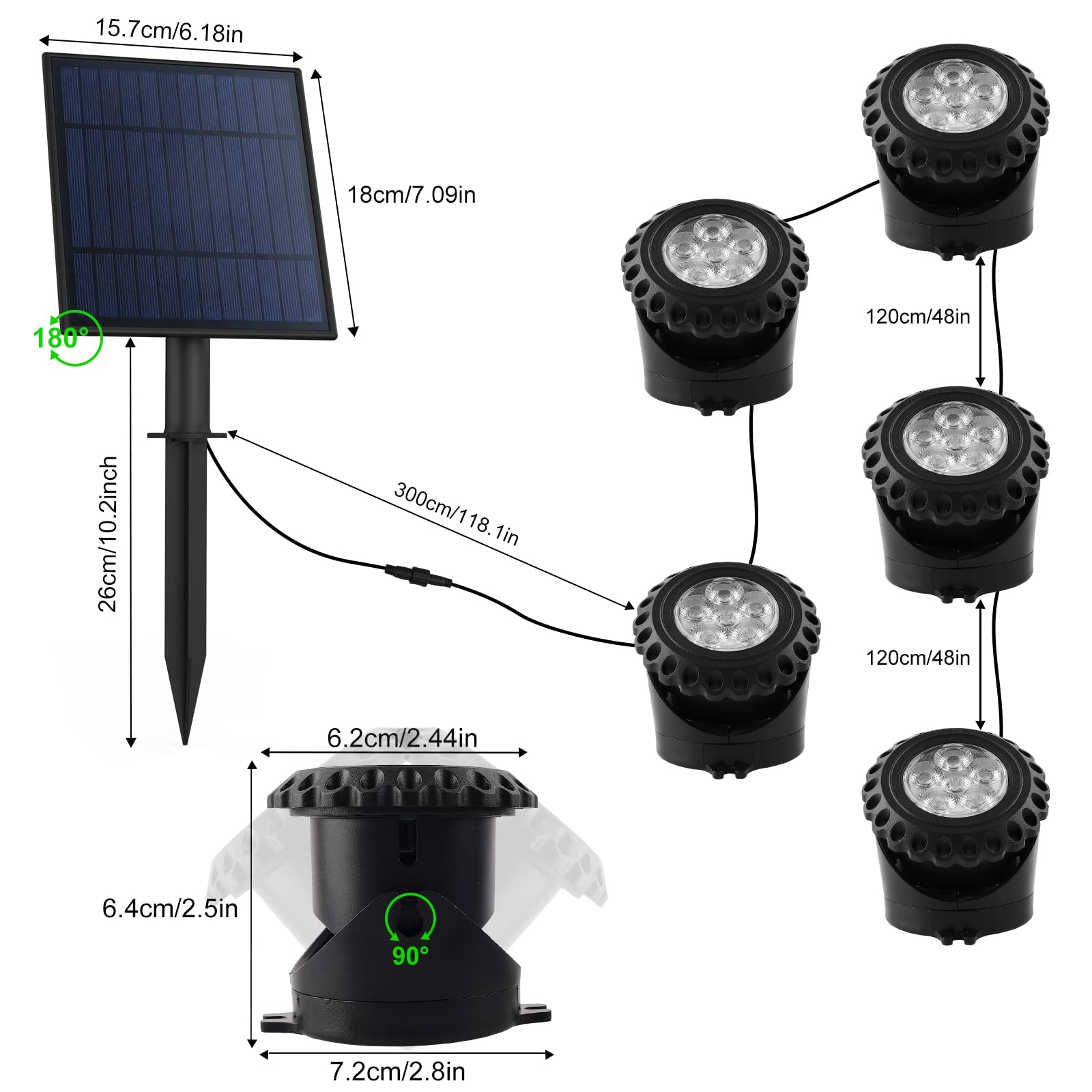 T-SUN Luces solares para estanque (juego de 5) RGB sumergibles que cambian de color con 6 LED cada uno IP68 impermeable foco de paisaje para pecera, jardín, patio, piscina, fuente, estanque, cascada