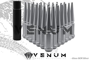 Venum wheel accessories 32 Pc M14x1.5 OEM Silver Spike Lug Nuts - Powder Coated - 4.5" Tall Compatible with RAM 2012-2020 Truck 2500 3500 Dually HD 8 Lug W/Aftermarket Wheels