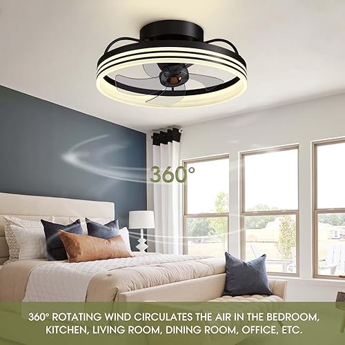 Miniatura 71 de Moderno ventilador de techo de montaje empotrado de 20 pulgadas con luces, 6 velocidades de viento, LED, dormitorio, cocina Negro-Y1095-BK02