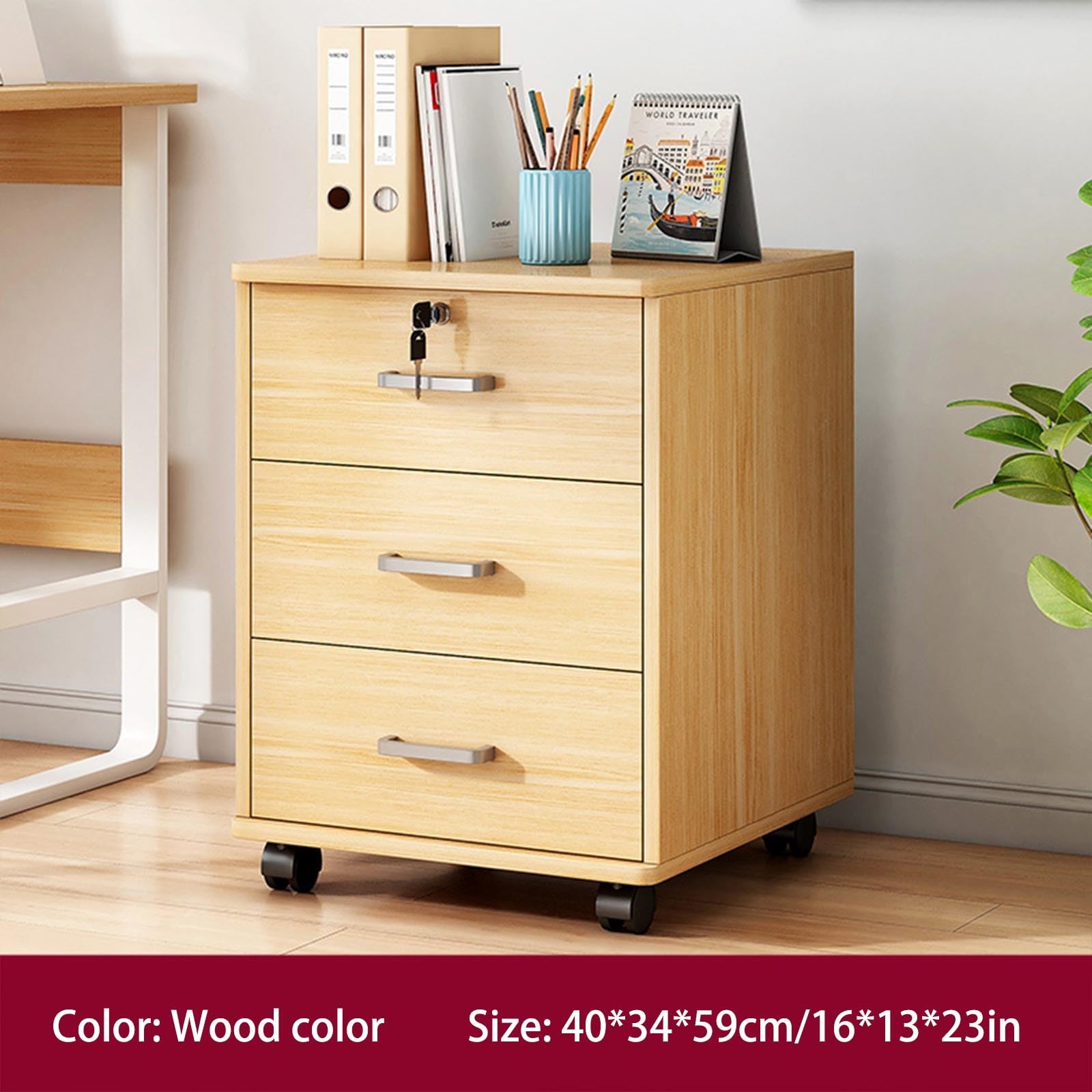 Armadio Mobile per impieghi gravosi con Serratura, Materiale in lamiera Spessa e Durevole, Ideale per Ufficio e Forniture Artigianali, Colore Legno