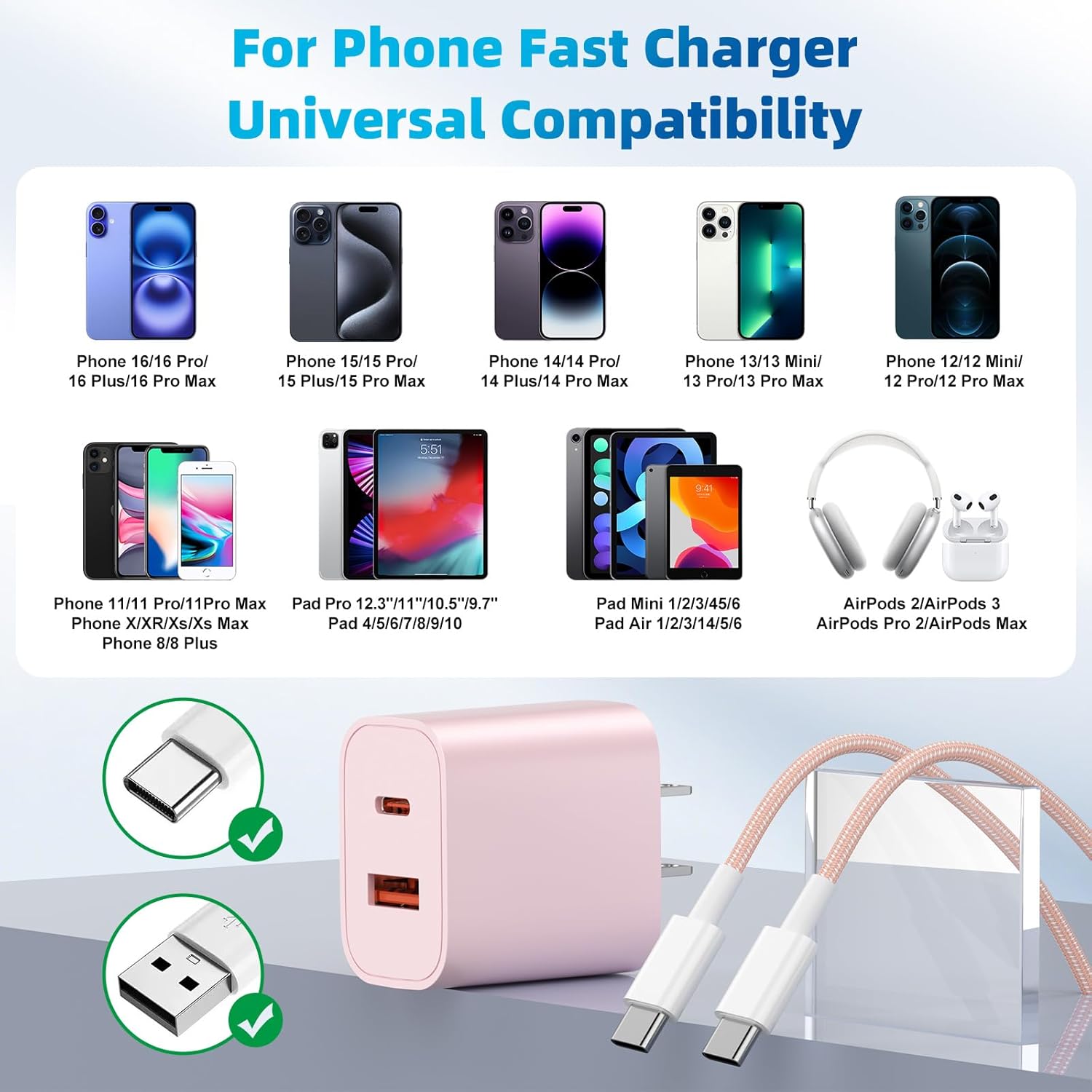 for iPhone 17 16 15 Charger Fast Charging, 4-Pack Dual Port 20W USB C Charger Block with 6FT USB-C to C Cable Type C Wall Charger Block for iPhone 17 16/16 Plus/16 Pro Max/iPhone 15/15 Pro Max/iPad
