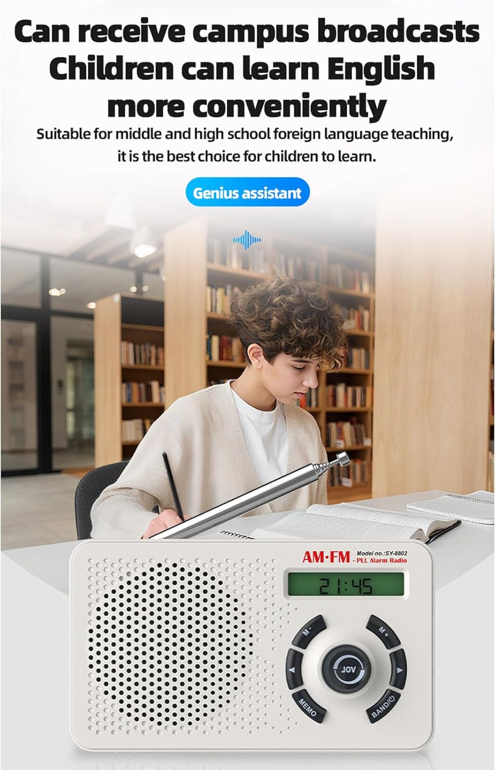 Portable FM AM SW Radio, Compact Built in 25CM External Antenna Dual Voice Coil Speaker 3.5mm Headphone Jack Memory Function Backlight Display