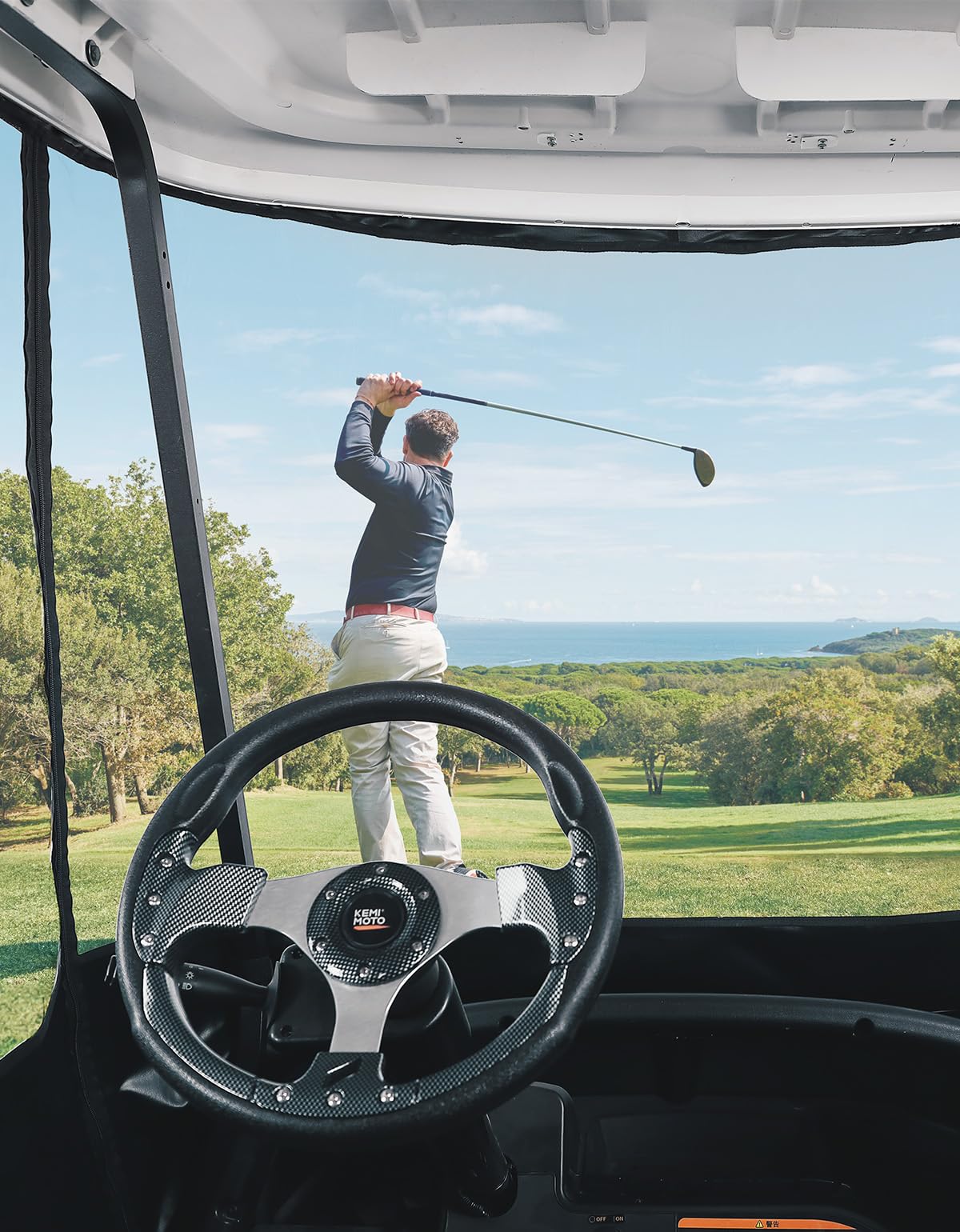 KEMIMOTO Pokrowiec na wózek golfowy 600D, pokrowiec przeciwdeszczowy dla 4 i 6 pasażerów, kabina z przezroczystą ochroną przed wiatrem z PCW, osłona przeciwdeszczowa do wózka golfowego, kompatybilna z