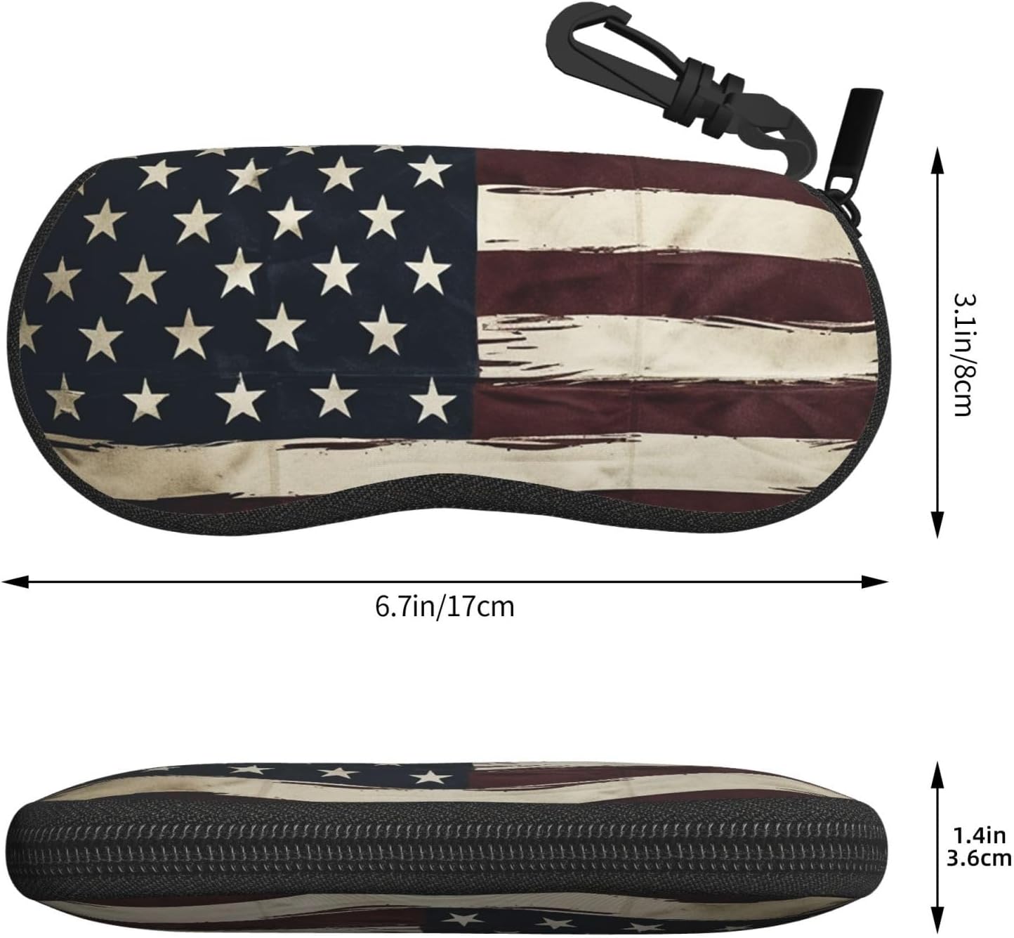 American Flag Sunglasses Case, Hard EVA Shell Shockproof Sport Glasses Case with Carabiner Ultra Light Zipper Eyeglasses Holder Travel Glasses Storage Case for Men Women Outdoor