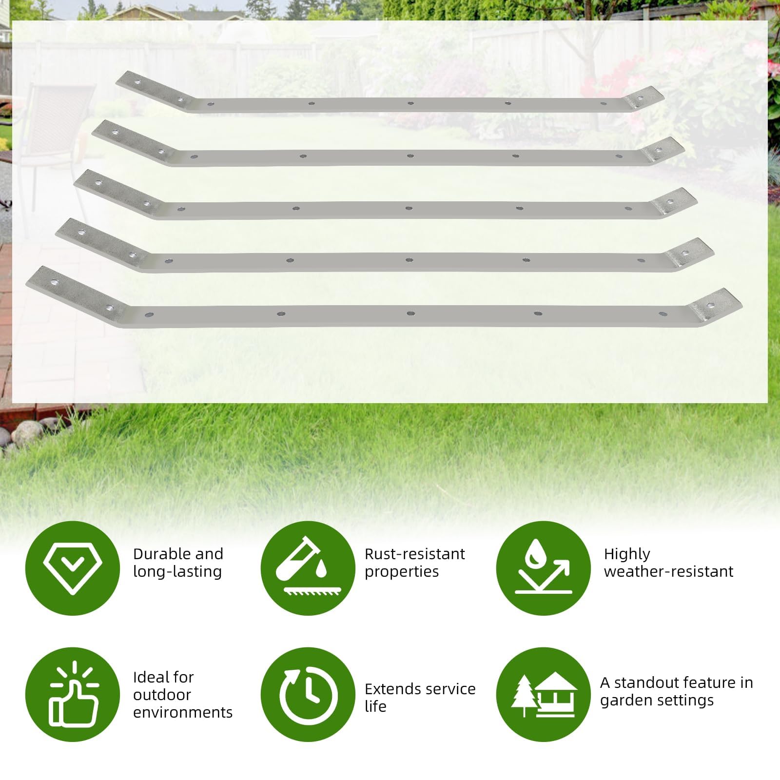 Katzennetz Schutznetz Set, Rostfreie Übersteigschutz Abwinklung mit 10m × 65cm Rollgitterzaun aus Kunststoff, 5 x 55 cm Gartenpfahl gewinkelt (5 Halterungen & 10m Katzennetz)