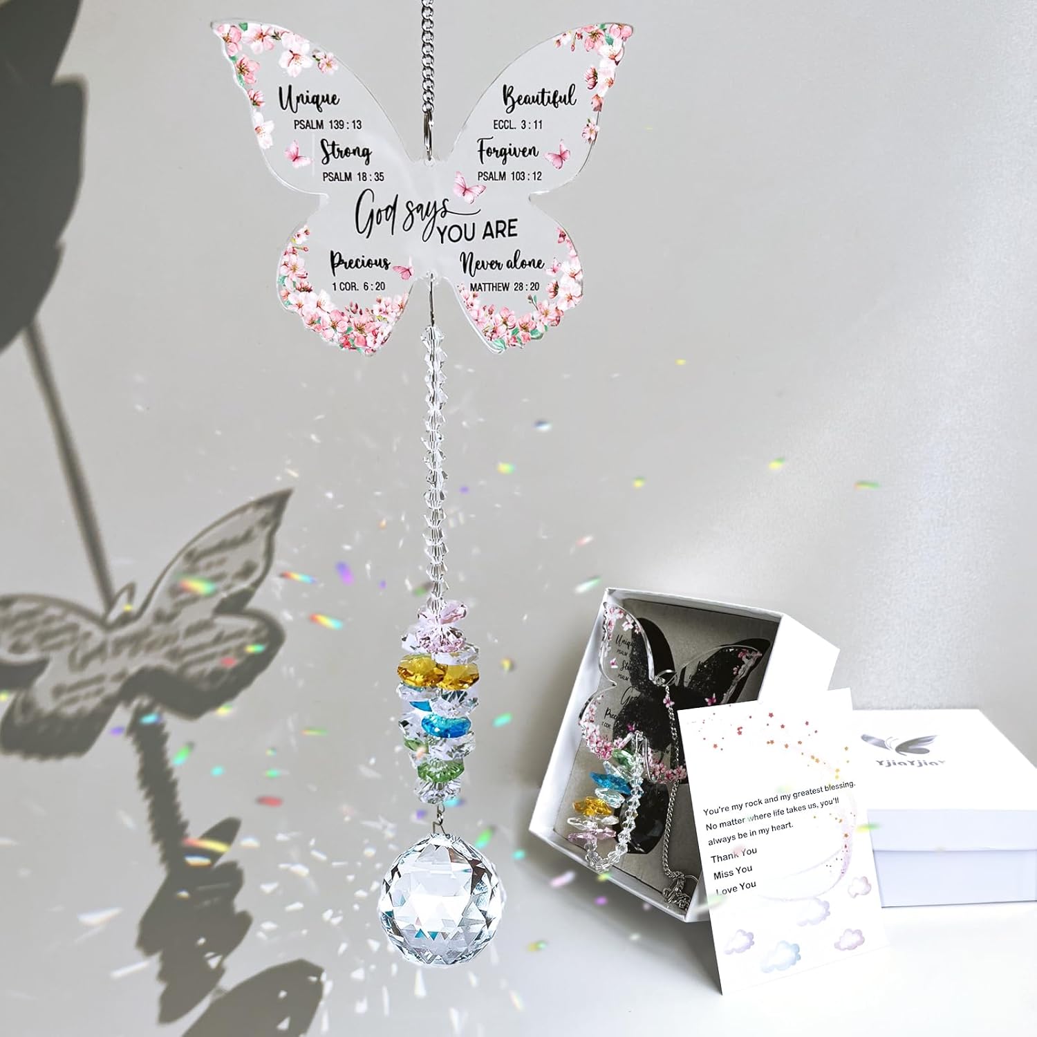 Butterfly Suncatcher Christian Gifts for Women Birthday, God Says You are Inspirational Presents for Sister, Her, Mom, Friends, Crystal Suncatcher, Sun Catchers for Windows Hanging Decoration