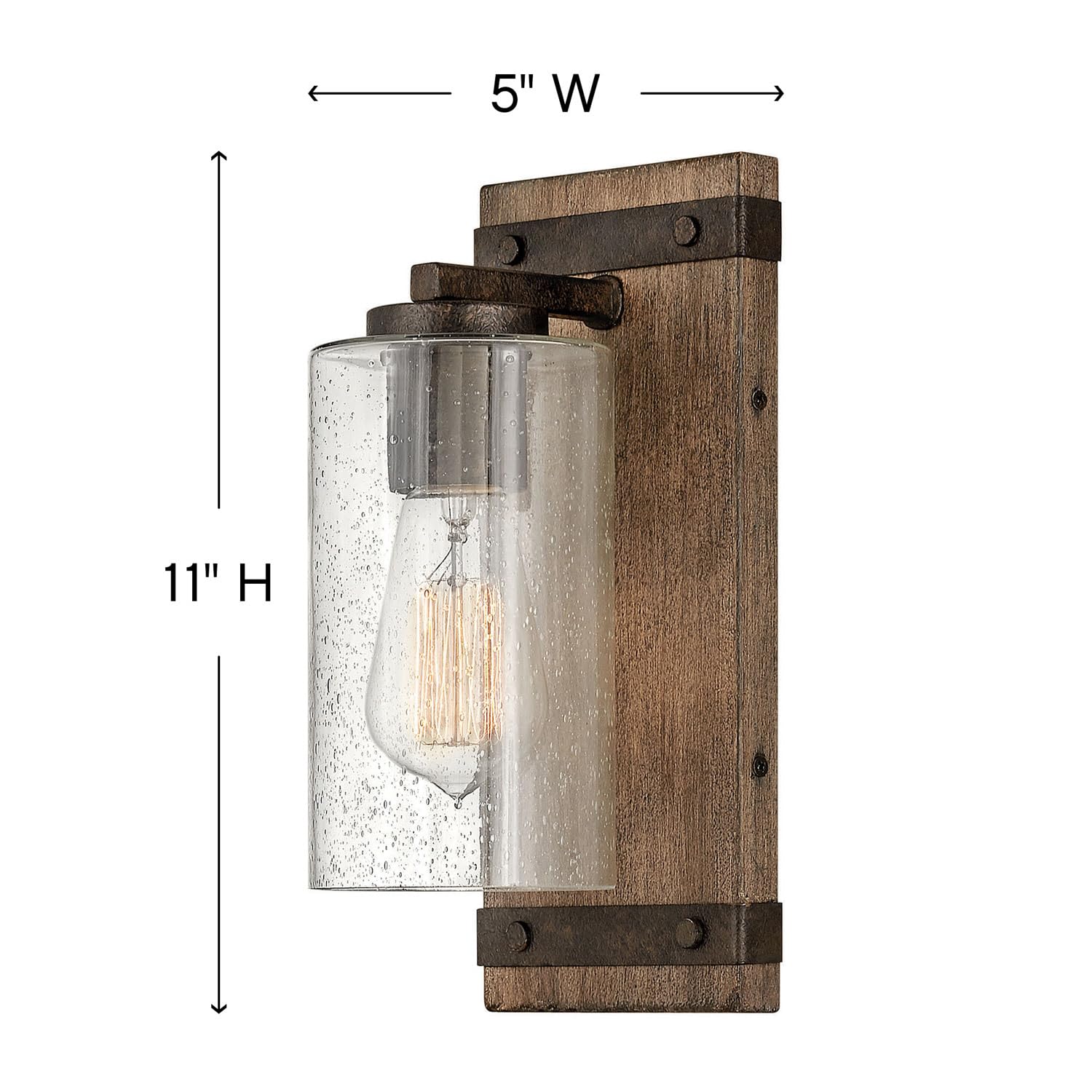 Hinkley Sawyer 5940SQ Single Light Vanity Bath Light Fixture - Rustic Wall Sconce, Mount Up or Down, Farmhouse Style - Sequoia + Iron Rust