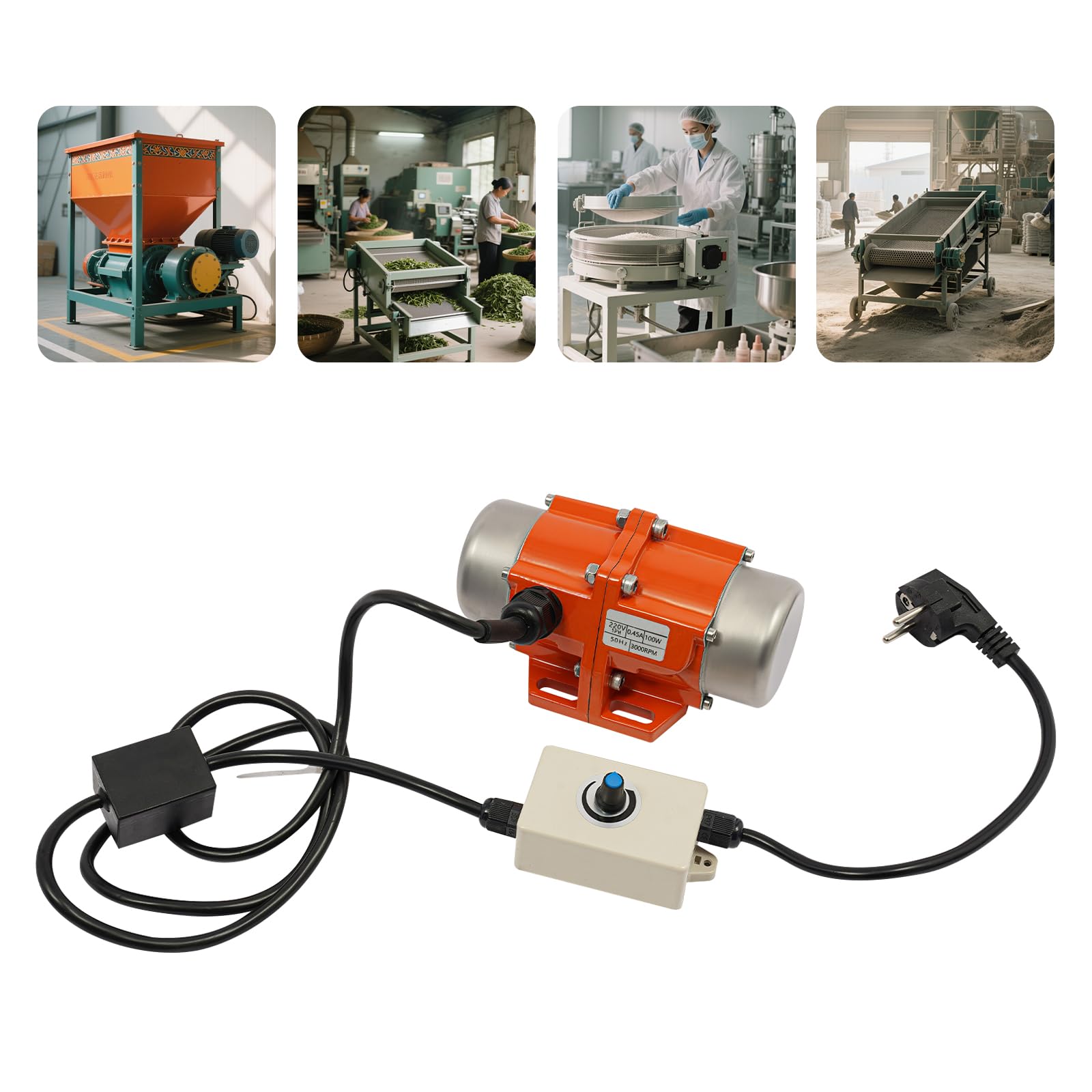 Vibrationsmotor mit Drehzahlregler, 220V Elektrischer Rüttler 1500-3000 U/min Mehrzweckmotor Vibrator Geräuscharm, Rüttelmotor Vibration Motor für Bergbau Metallurgie Kohle (100W)