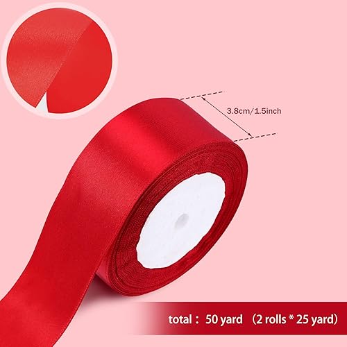 Miniatura 9 de Boao 2 rollos de cinta de satén de Navidad de doble cara, de poliéster, cinta ancha de satén sólida para Navidad, boda, envoltura de regalos,