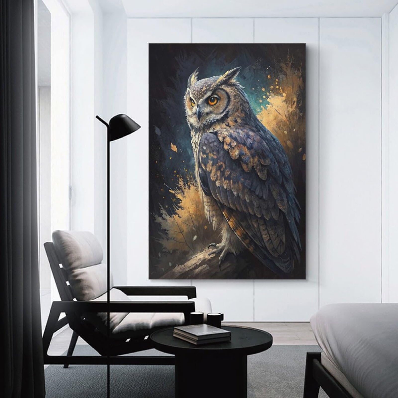 Junmoney Majestic Owl Painting Canvas Wall Decor, 12x18inch(30x45cm), for Gallery Wall Decor And Room Displays, Wall Decor Suited to Curated Displays