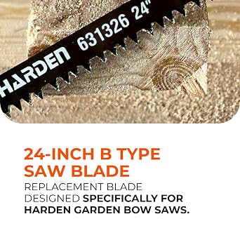 Harden 24-Inch B Type Bow Saw Blade for Pruning, Dry & Green Wood Cutting, #65 Mn Steel Heat Treated, Dual Edge Fast Cutting Replacement Saw Blade Model 631326