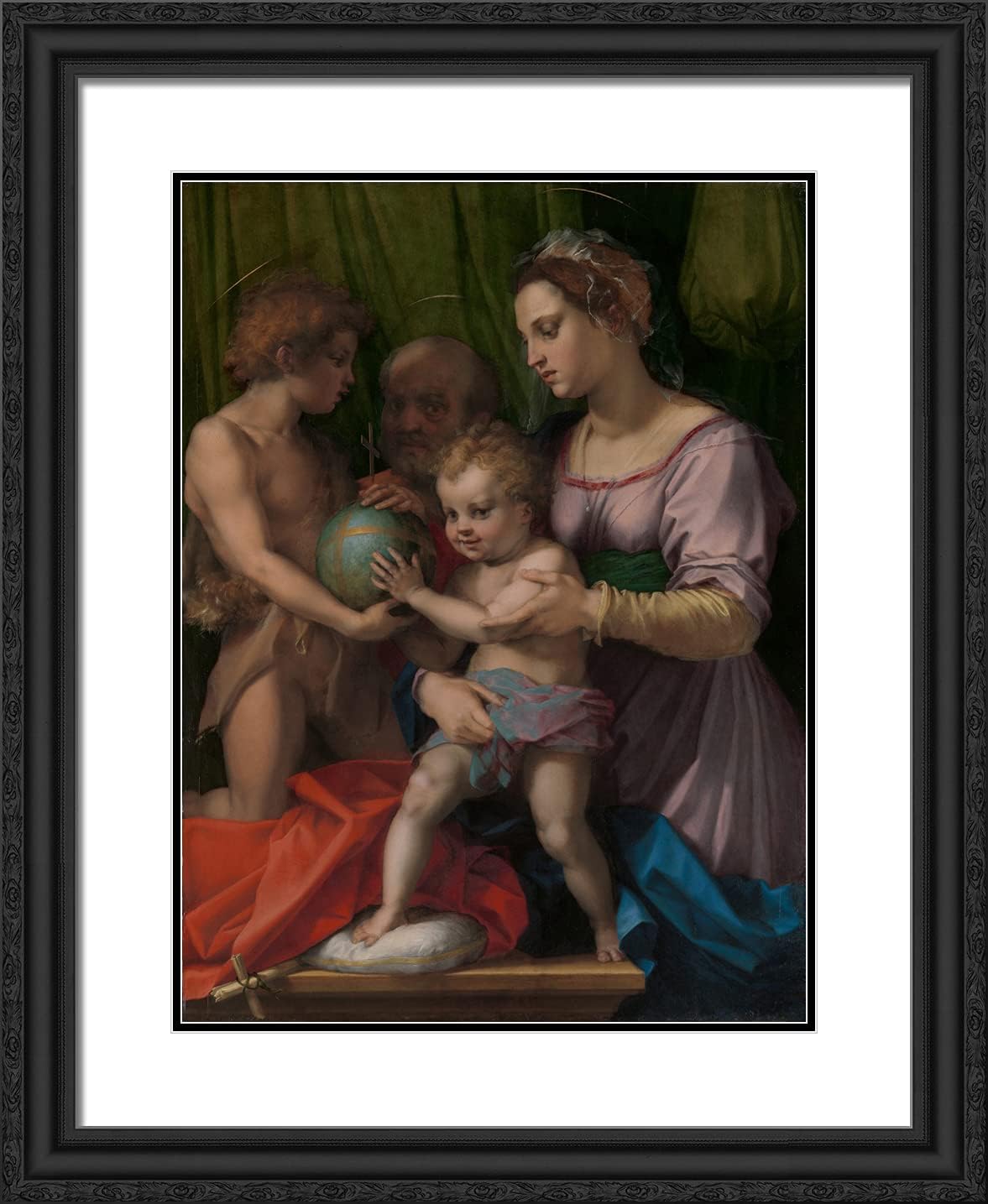 ArtDirect Del Sarto, Andrea 20x24 Gold Ornate Framed Art Print with Double Matting Titled: The Holy Family with the Young Saint John the Baptist