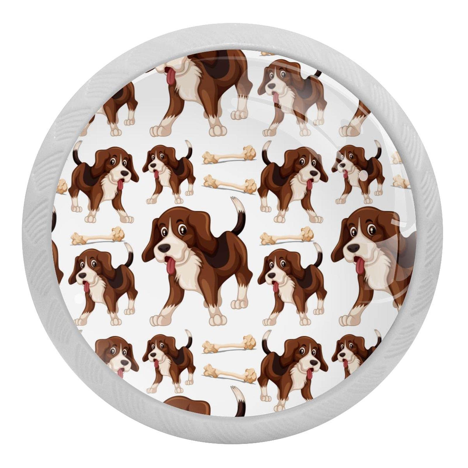 Boutons d'armoire fluo motif Beagle de 3,5 cm pour commode de cuisine | Lot de 4