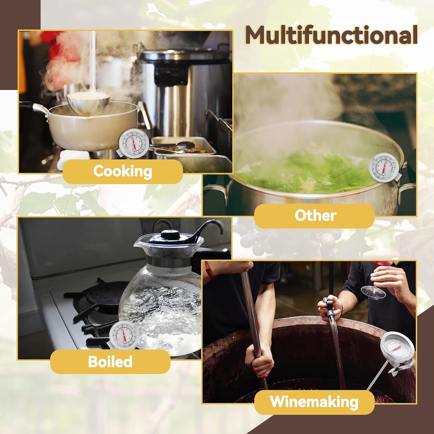 Termómetro de Leche, Termómetro de Cocina de Acero Inoxidable con Sonda Larga y Clip, Termómetro de Elaboración de Cerveza, Termómetro para Café 110 °C/230 °F para Cocina, BBQ, Aceite, Cerveza, Vino