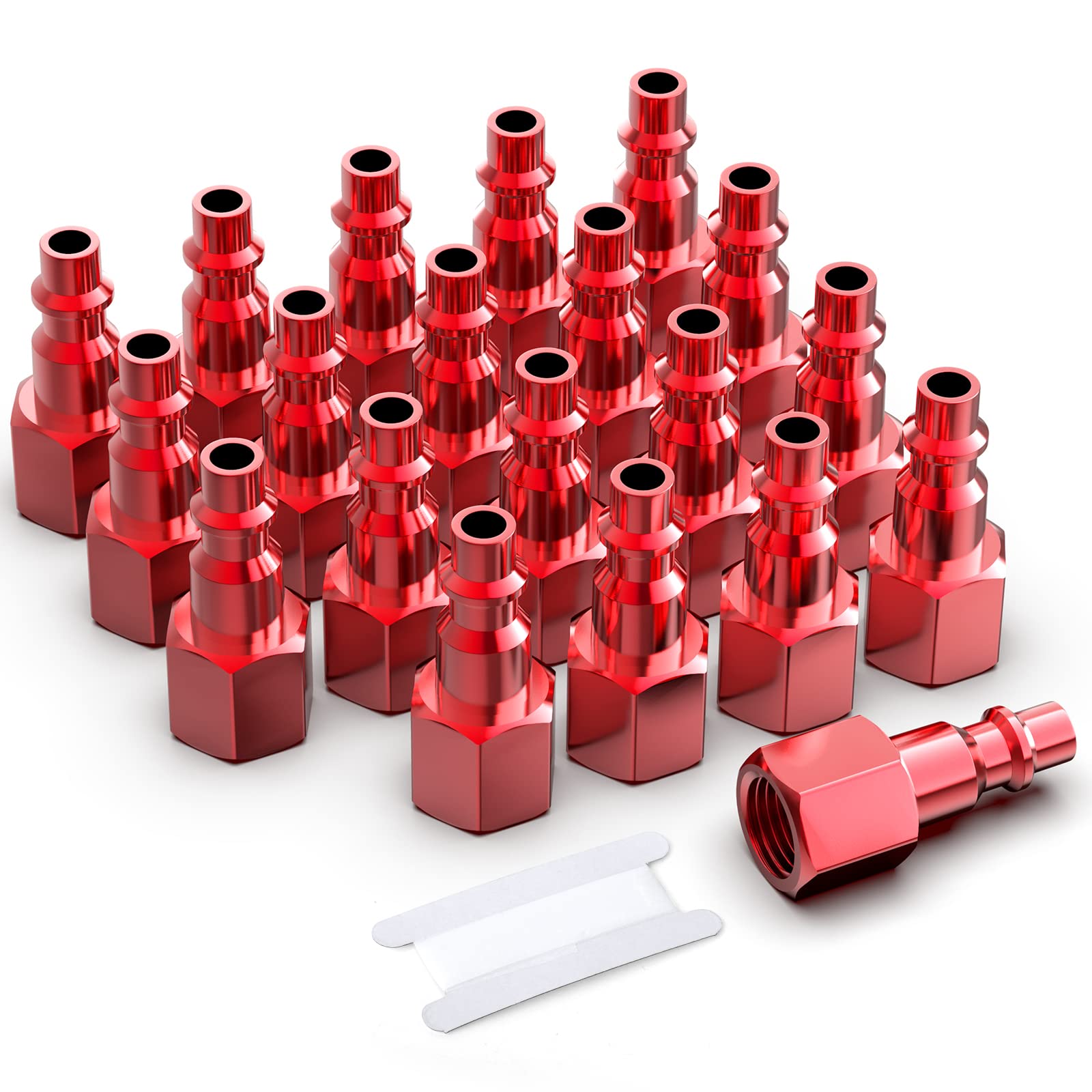 GASHER 20PCS 1/4-Inch NPT Female Red Aluminum Industrial Air Plug, Pneumatic Plugs 300PSI