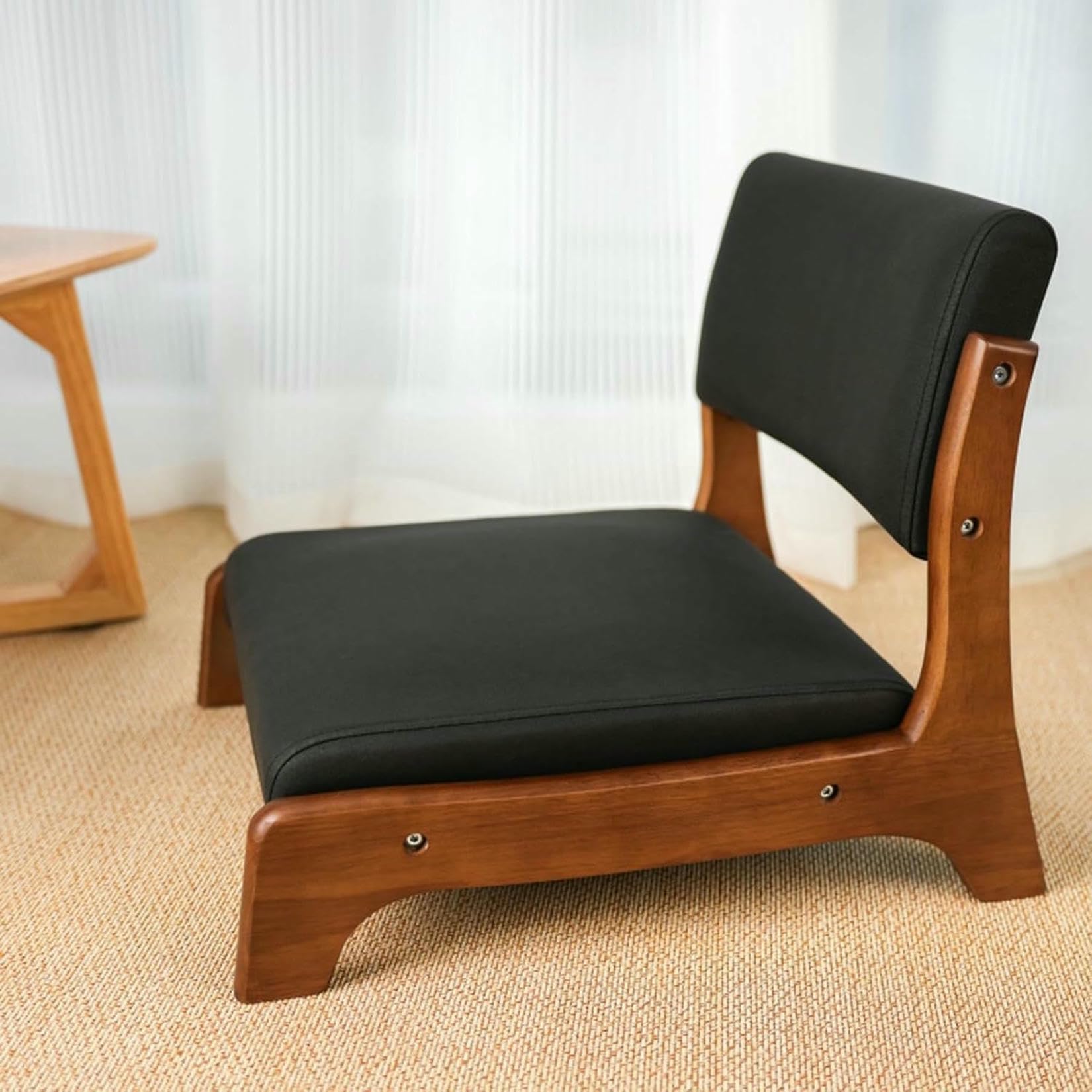 Chaise de méditation ergonomique en bois massif avec soutien dorsal pour salon